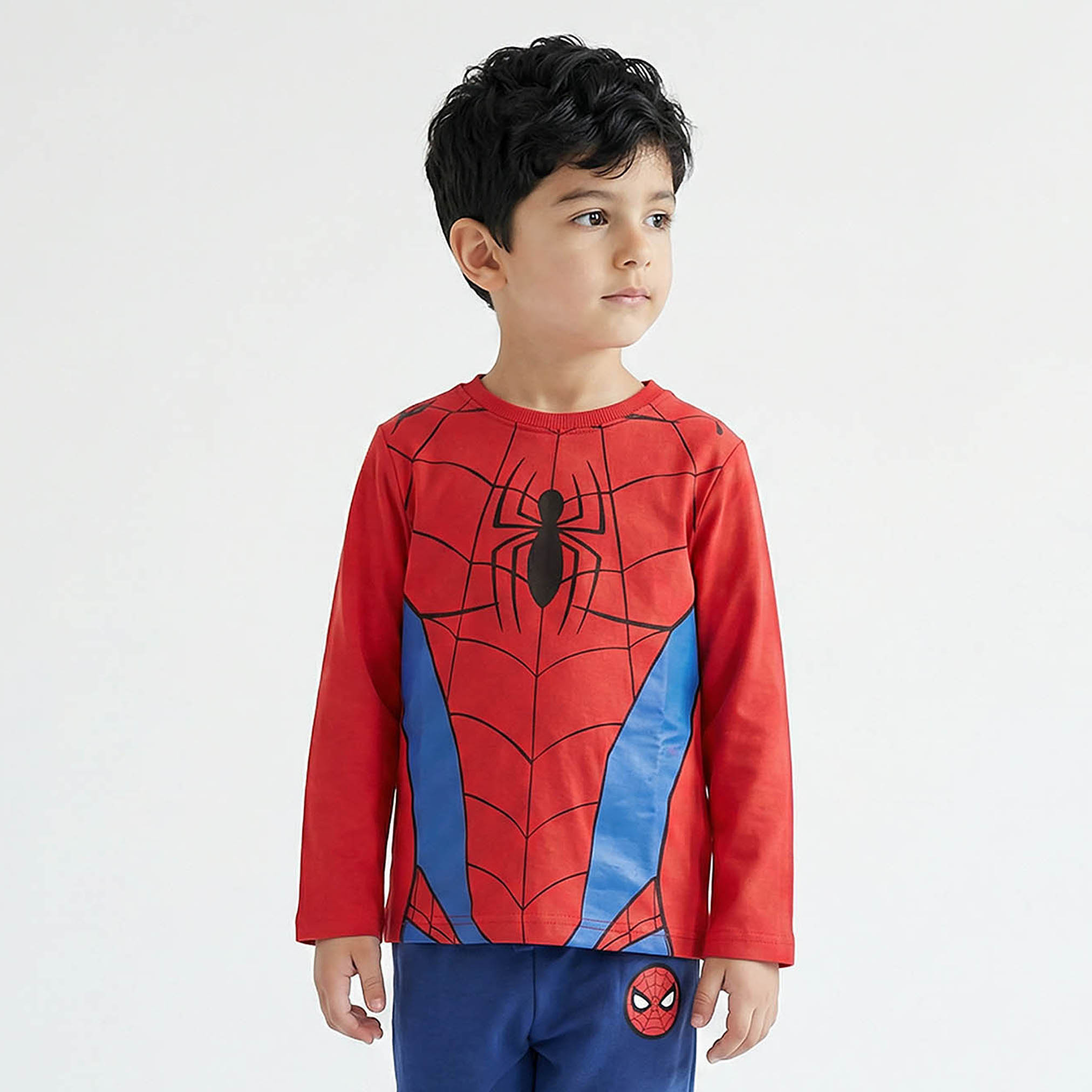 Cotton Crew Neck Long Sleeves Pyjama Set with Spider-Man Print-boys-clothing-nightwear-image-2