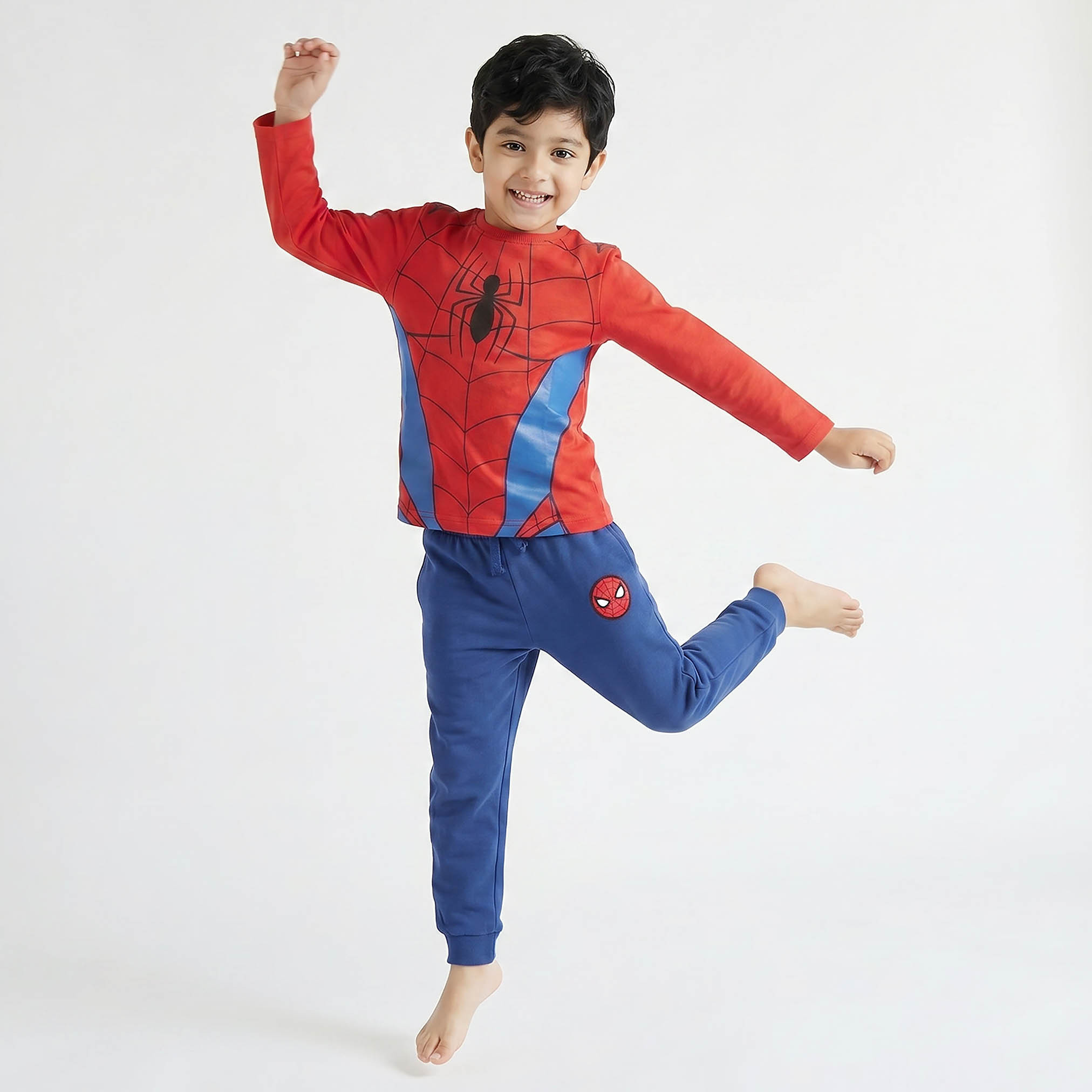 Cotton Crew Neck Long Sleeves Pyjama Set with Spider-Man Print-boys-clothing-nightwear-image-7