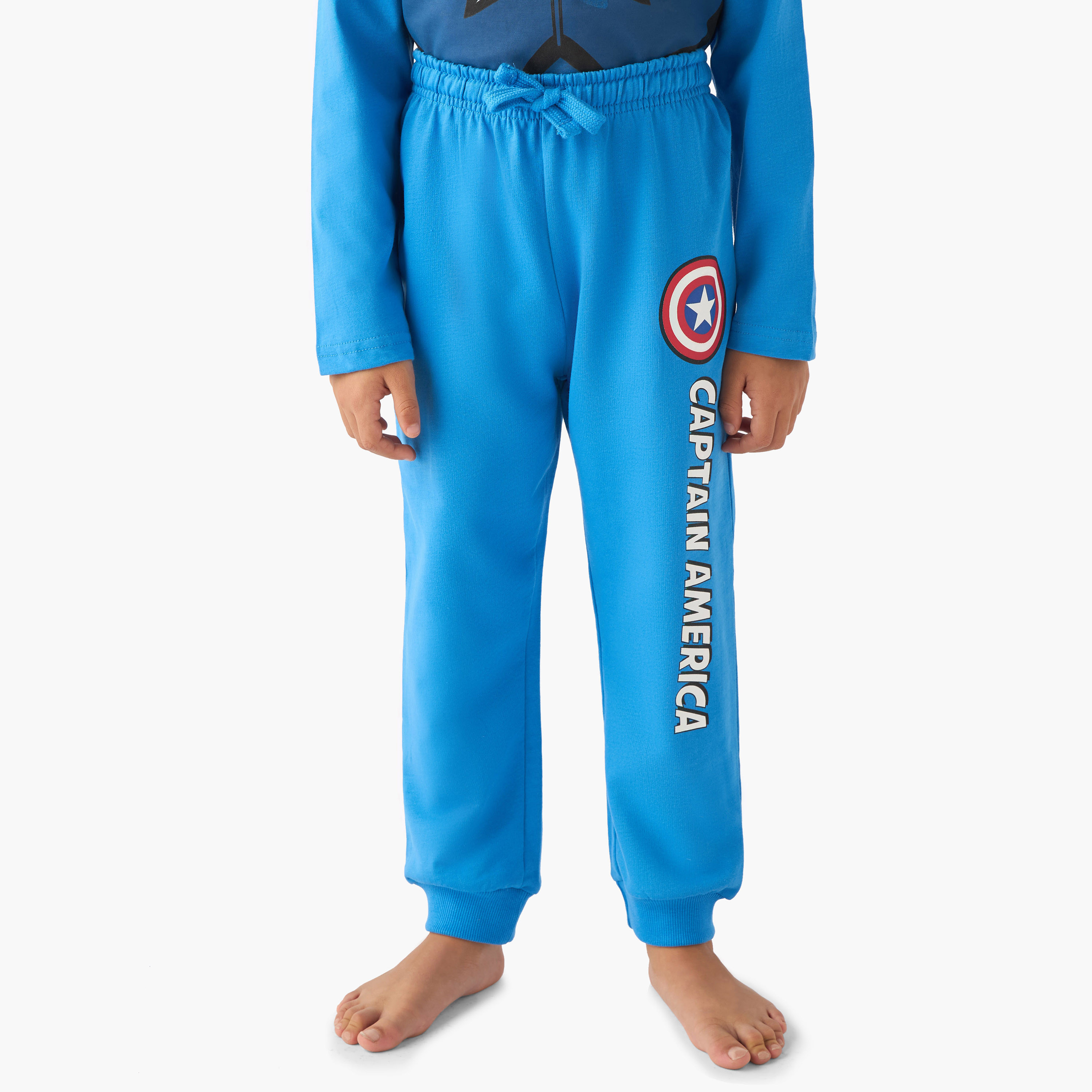 Cotton Round Neck Long Sleeves Pyjama Set with Captain America Print-boys-clothing-nightwear-image-3