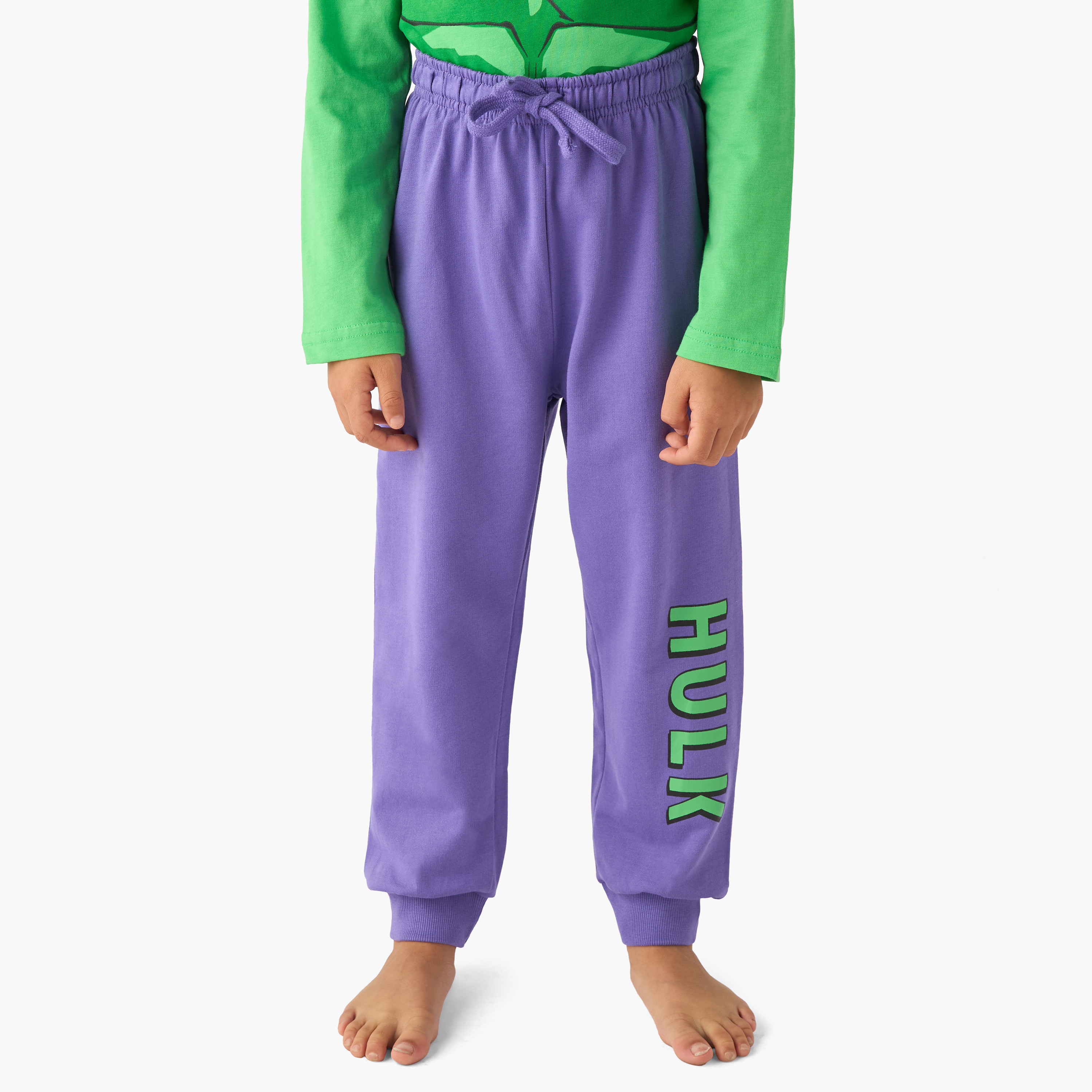 Cotton Crew Neck Long Sleeves Pyjama Set with Hulk Print-boys-clothing-nightwear-image-3
