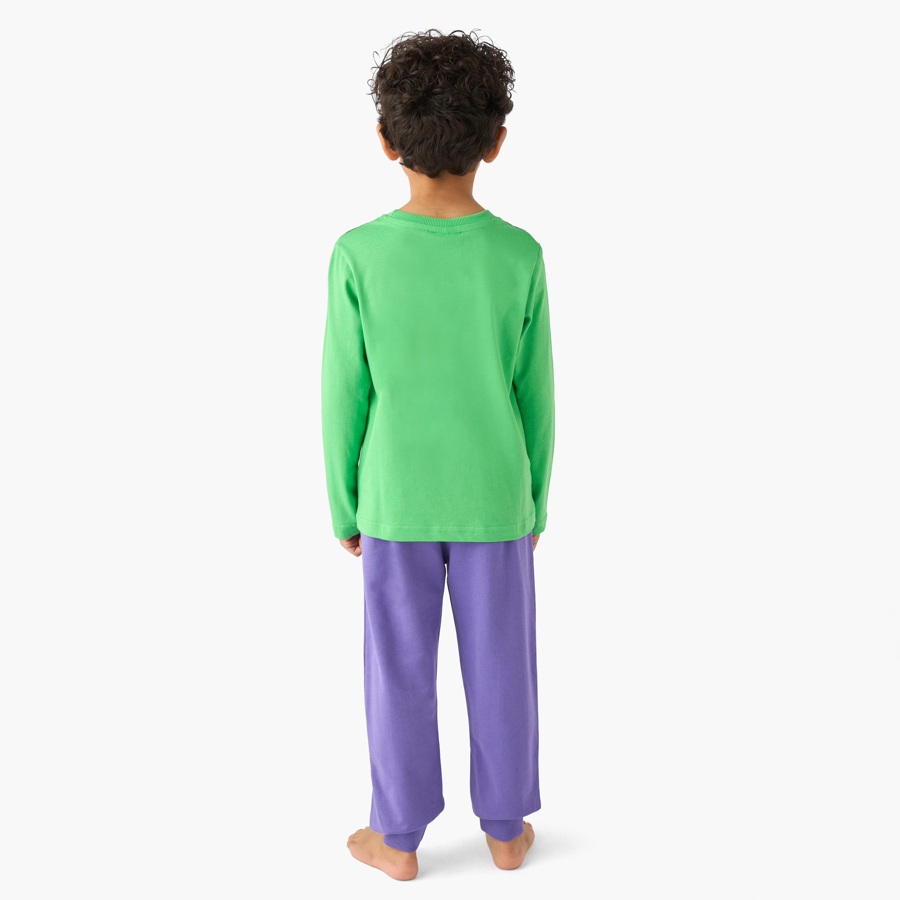 Cotton Crew Neck Long Sleeves Pyjama Set with Hulk Print-boys-clothing-nightwear-image-4