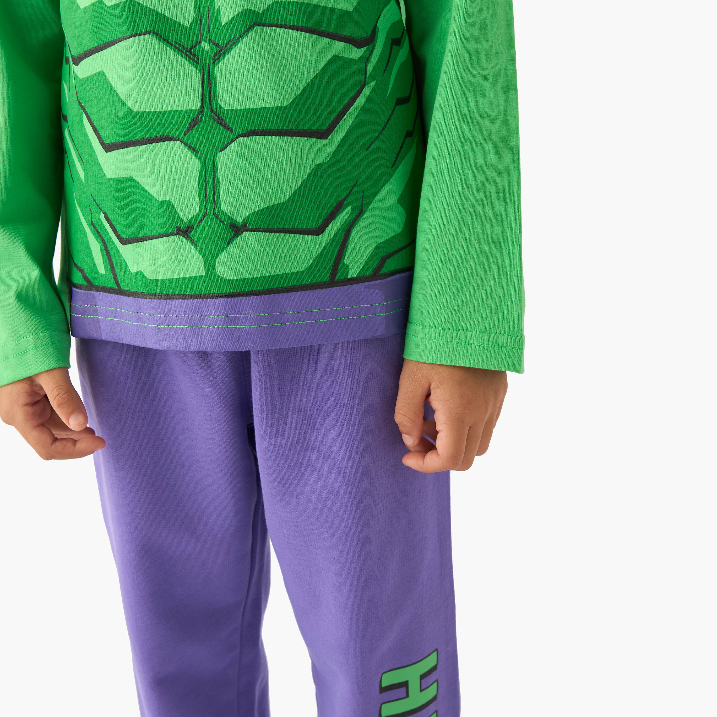 Cotton Crew Neck Long Sleeves Pyjama Set with Hulk Print-boys-clothing-nightwear-image-5