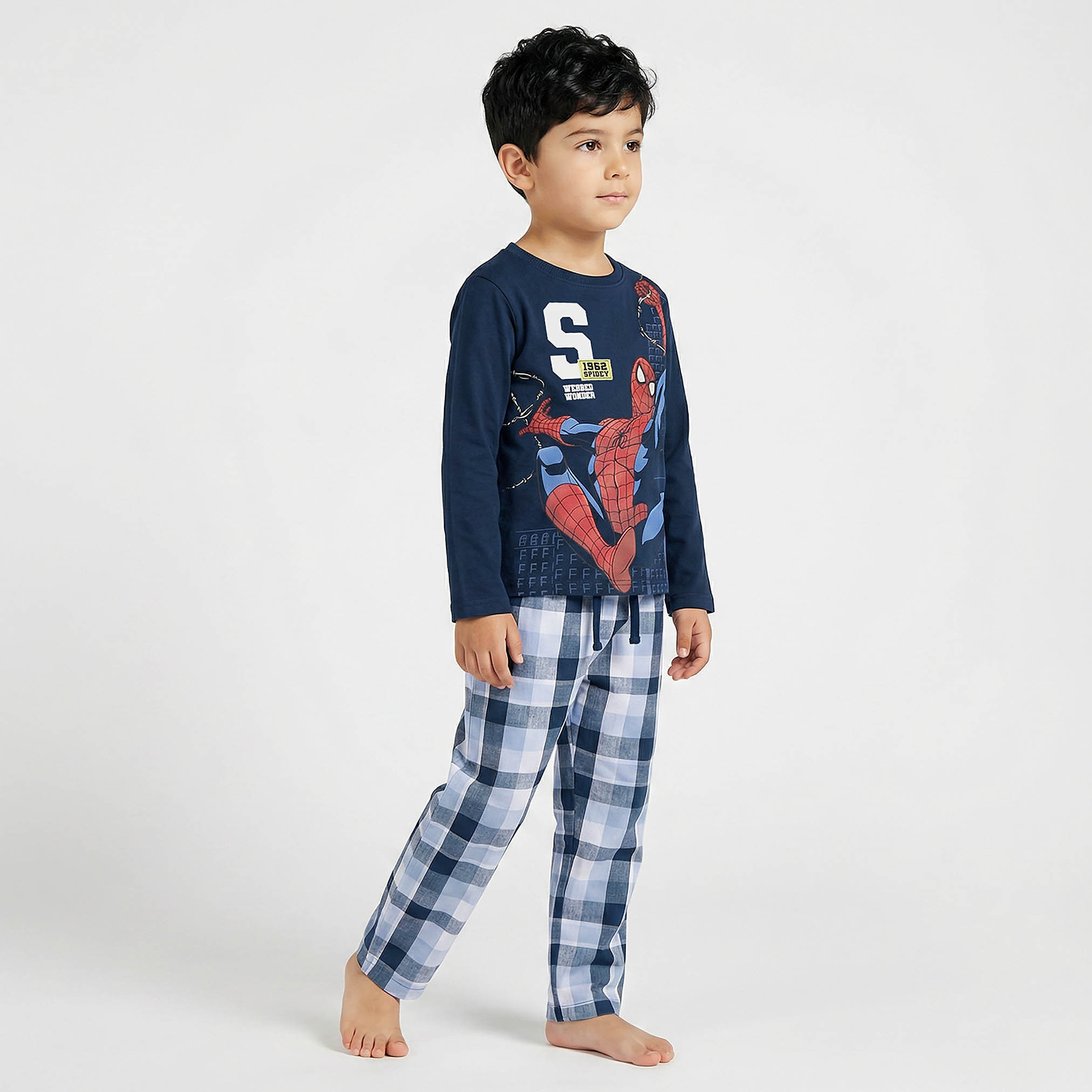 Cotton Crew Neck Long Sleeves Pyjama Set with Spider-Man Print-boys-clothing-nightwear-image-1