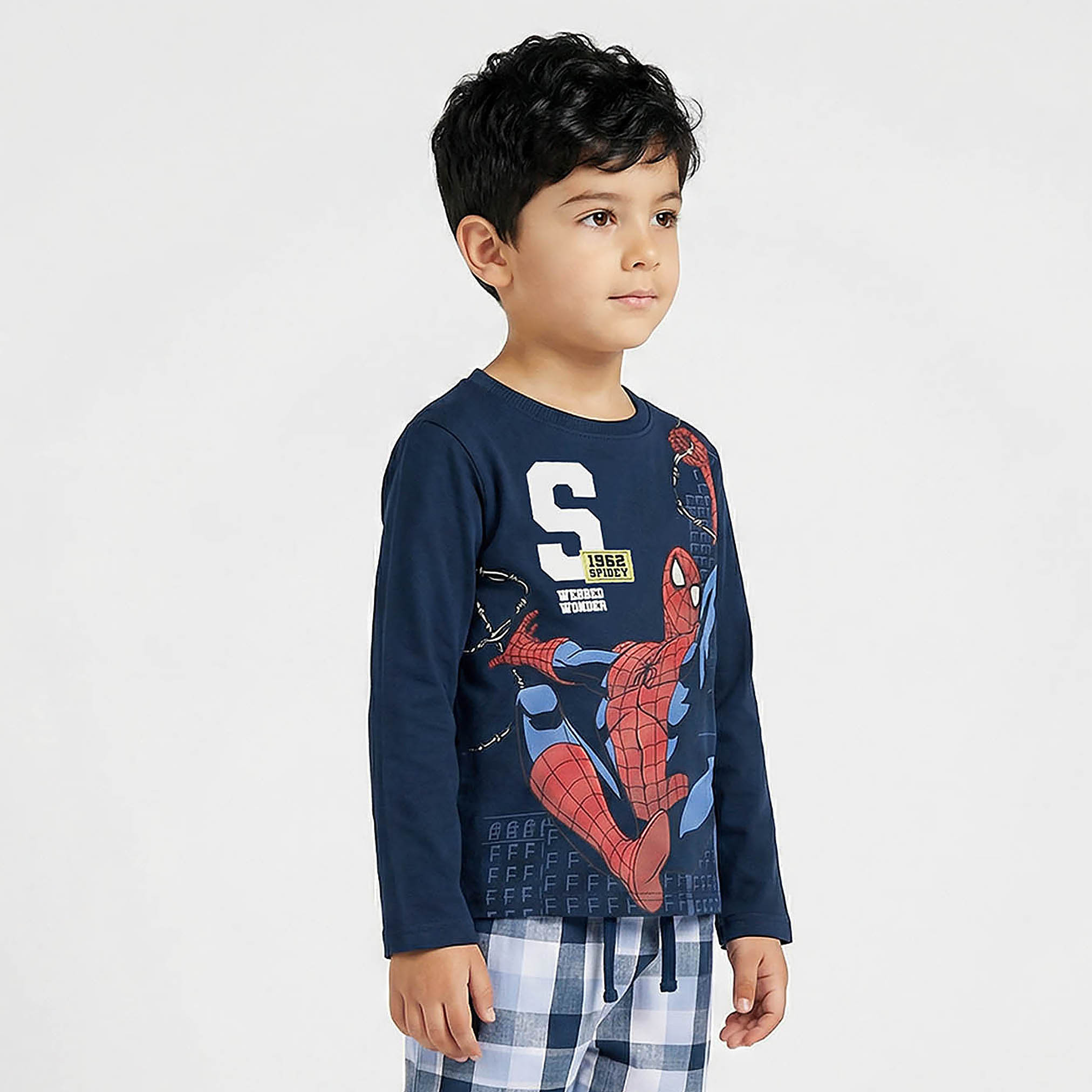 Cotton Crew Neck Long Sleeves Pyjama Set with Spider-Man Print-boys-clothing-nightwear-image-2