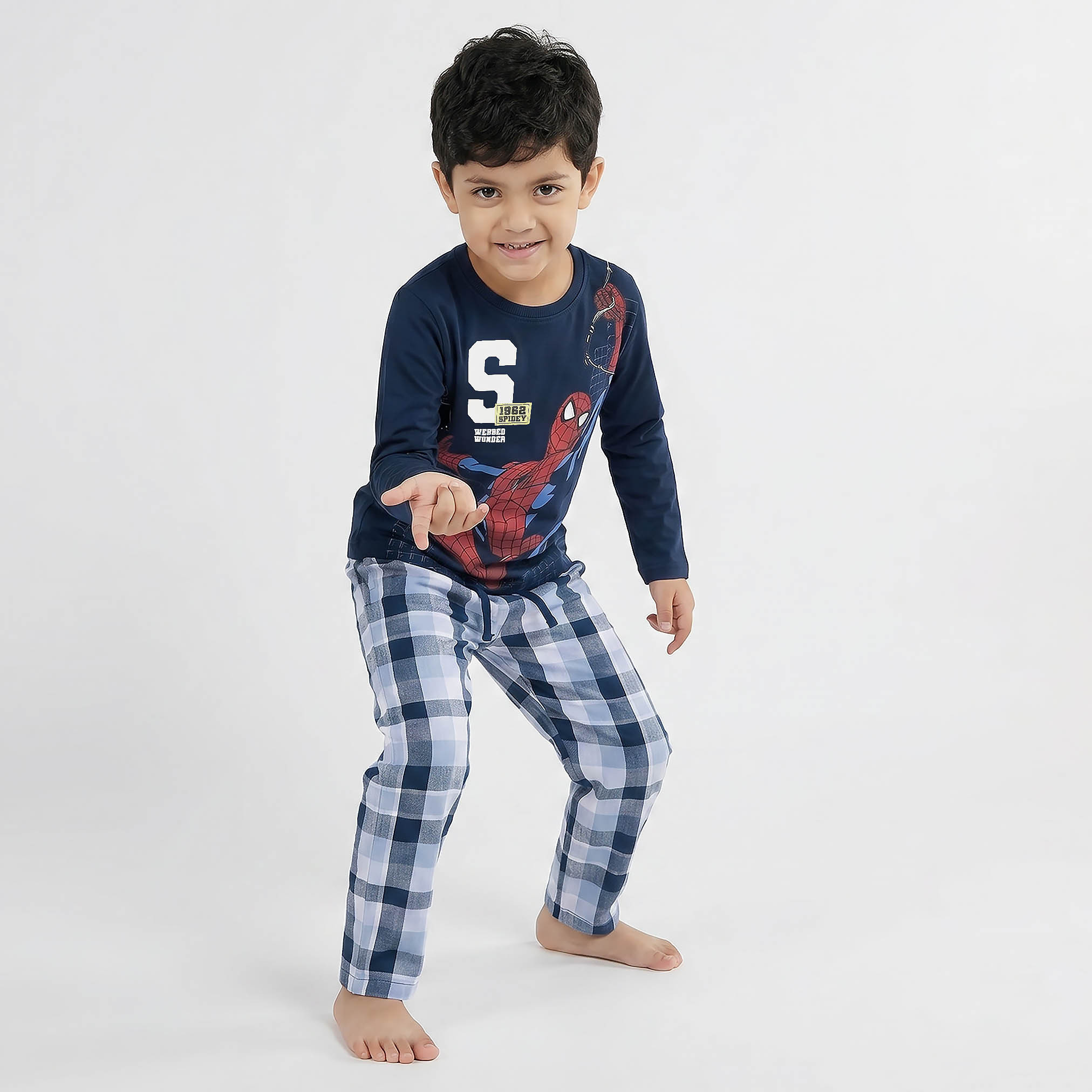 Cotton Crew Neck Long Sleeves Pyjama Set with Spider-Man Print-boys-clothing-nightwear-image-7