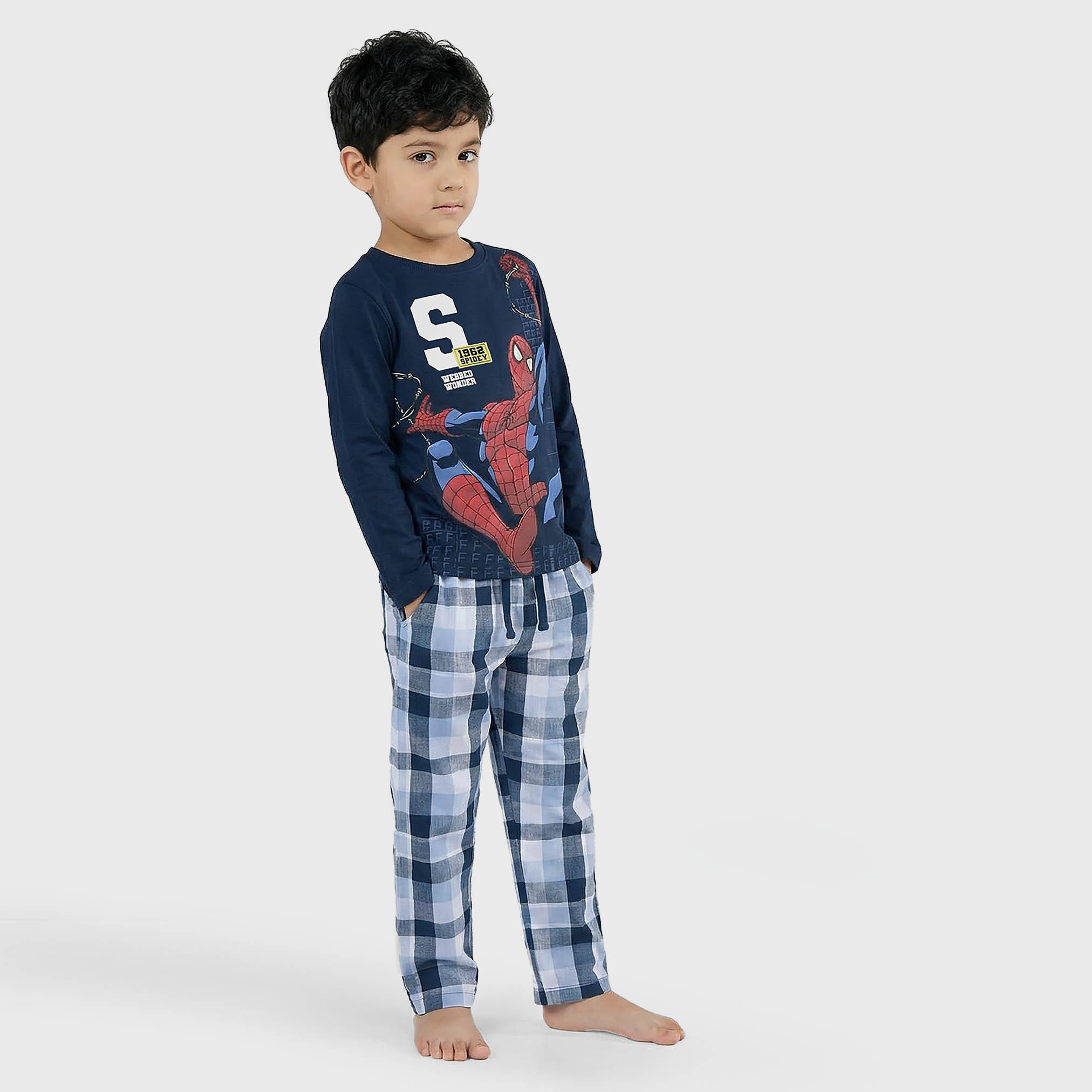 Cotton Crew Neck Long Sleeves Pyjama Set with Spider-Man Print-boys-clothing-nightwear-image-8