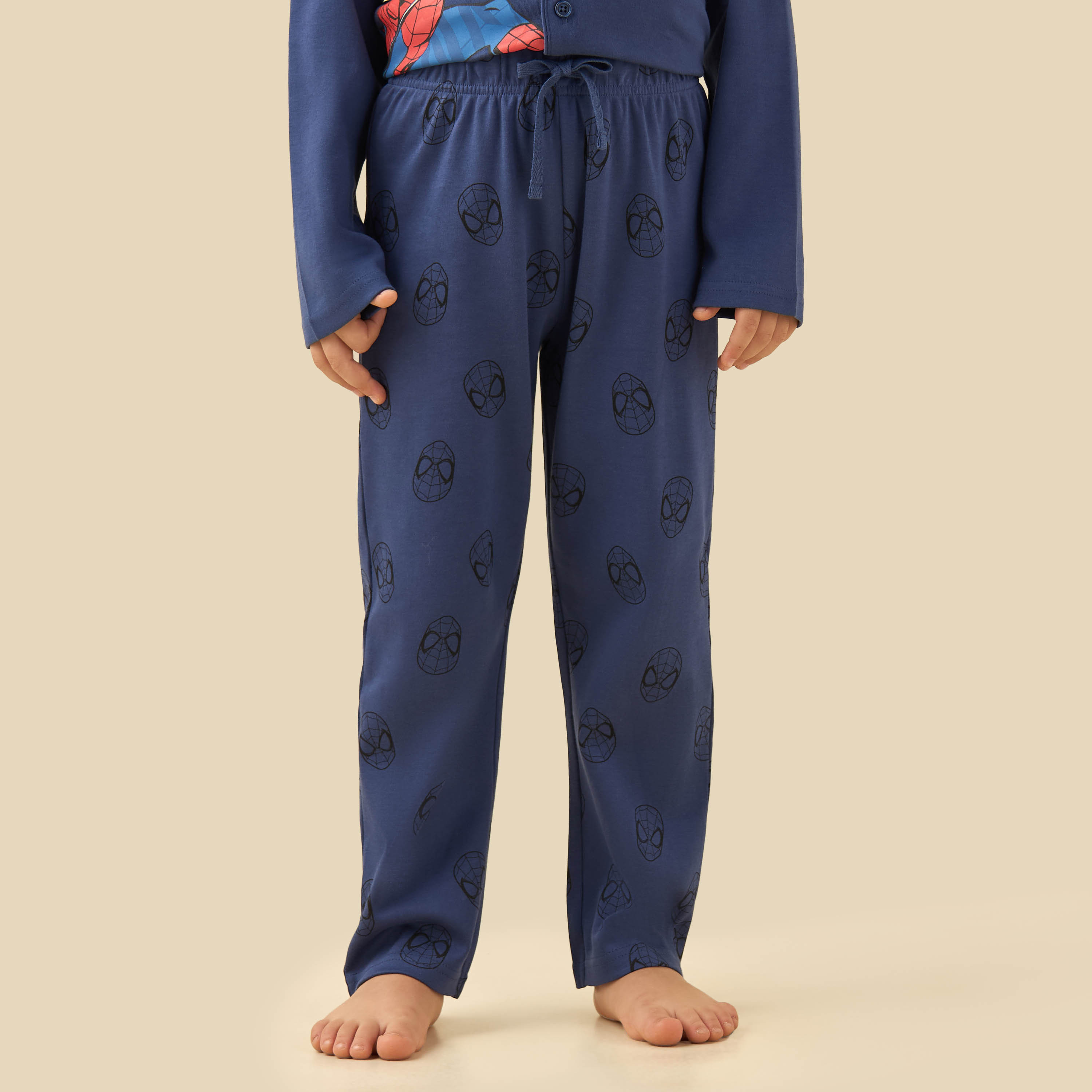 Cotton Collared Long Sleeves Pyjama Set with Spider-Man Print-boys-clothing-nightwear-image-4