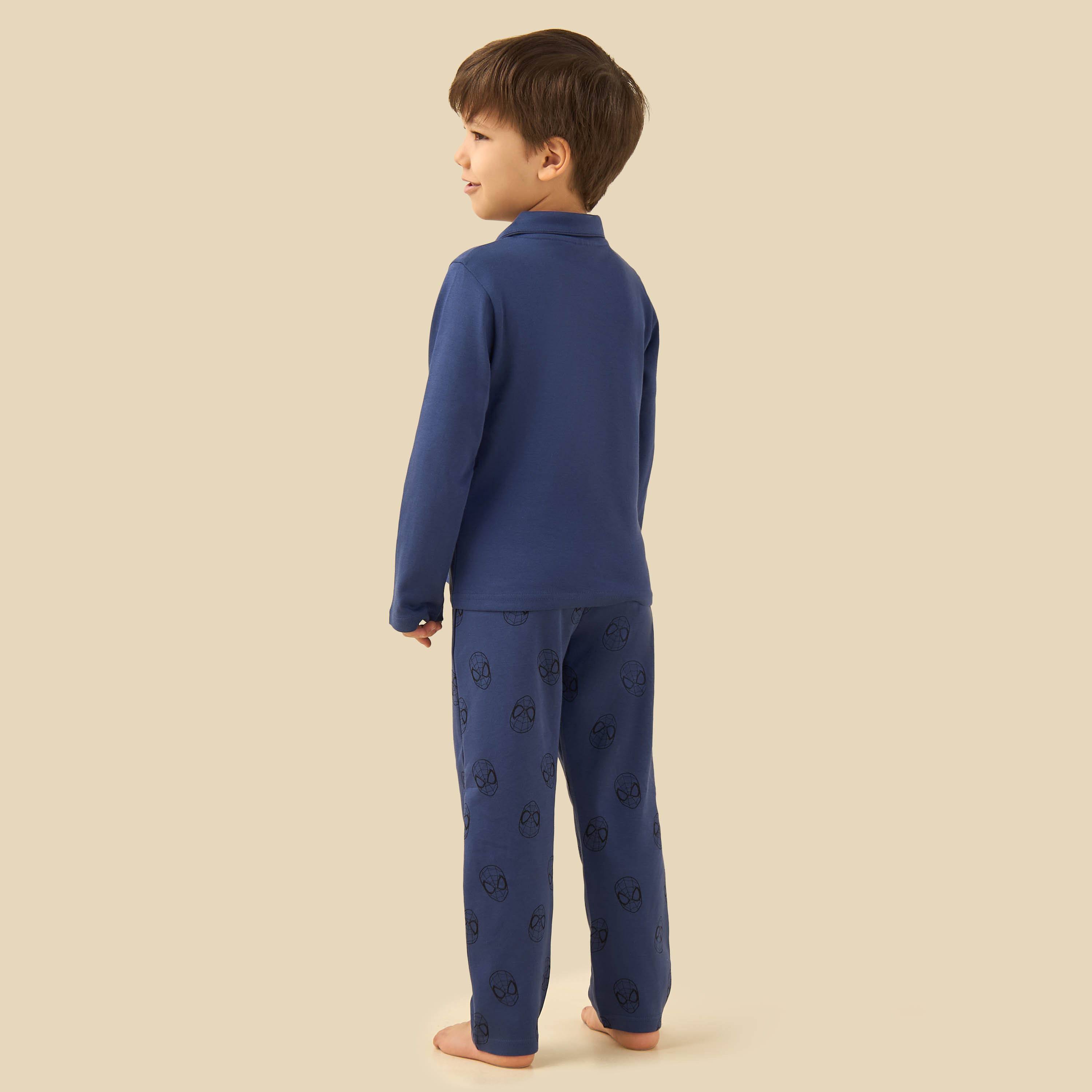Cotton Collared Long Sleeves Pyjama Set with Spider-Man Print-boys-clothing-nightwear-image-3