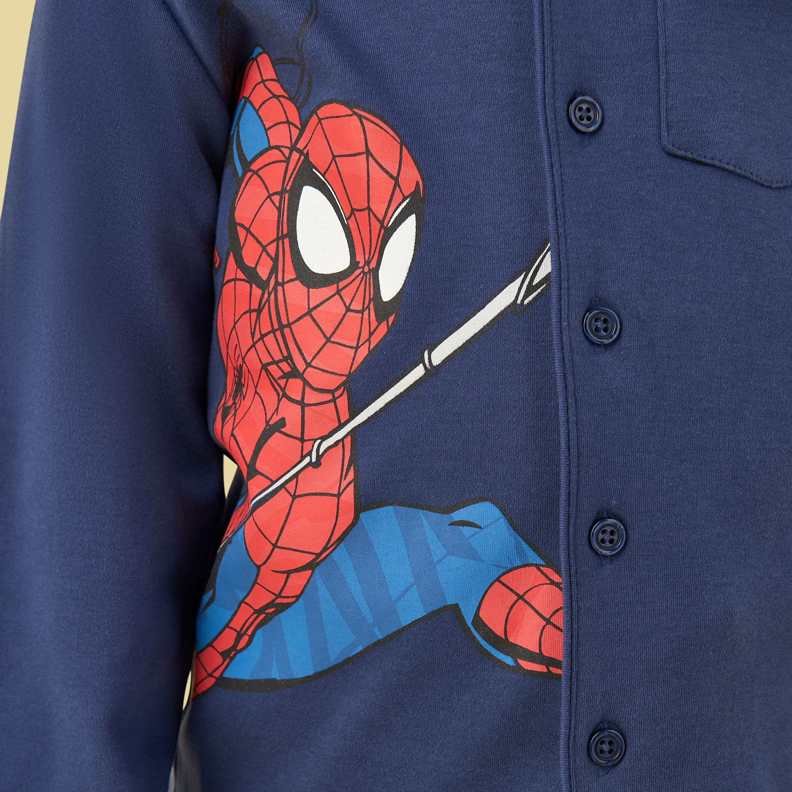 Cotton Collared Long Sleeves Pyjama Set with Spider-Man Print-boys-clothing-nightwear-image-1