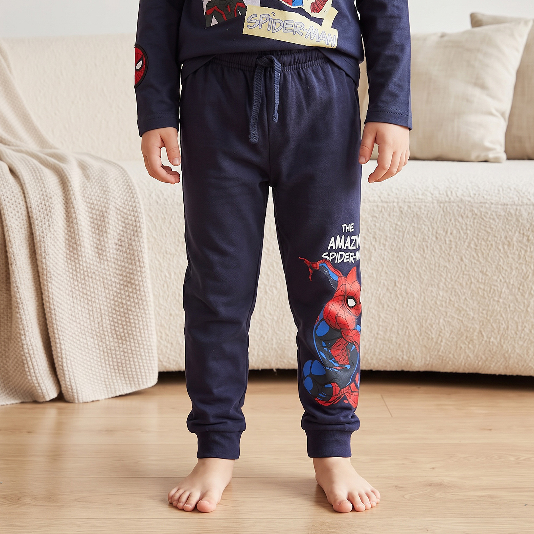 Cotton Crew Neck Long Sleeves Pyjama Set with Spider-Man Print-boys-clothing-nightwear-image-3