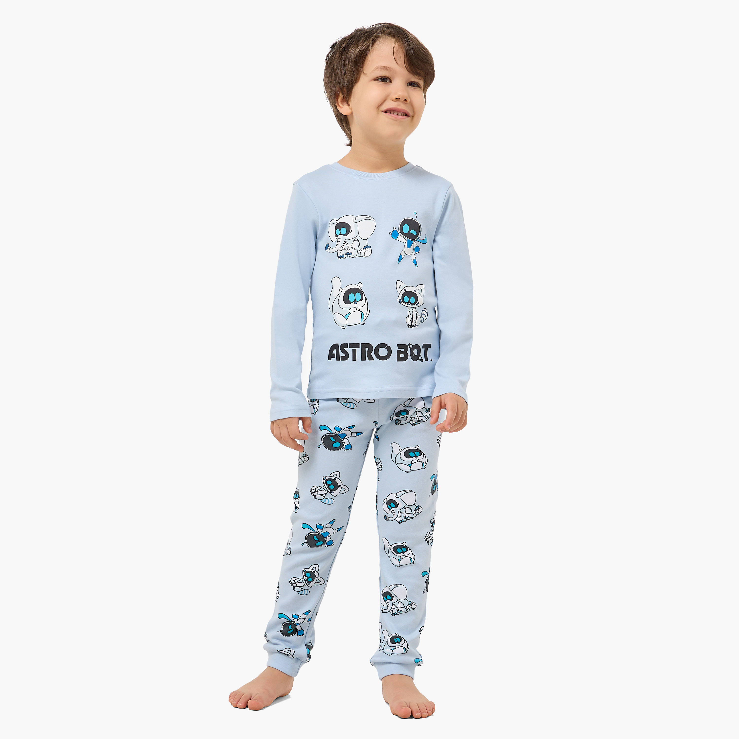 PlayStation Cotton Crew Neck Long Sleeve Pyjama Set with Astro Bot Print-boys-clothing-nightwear-image-1