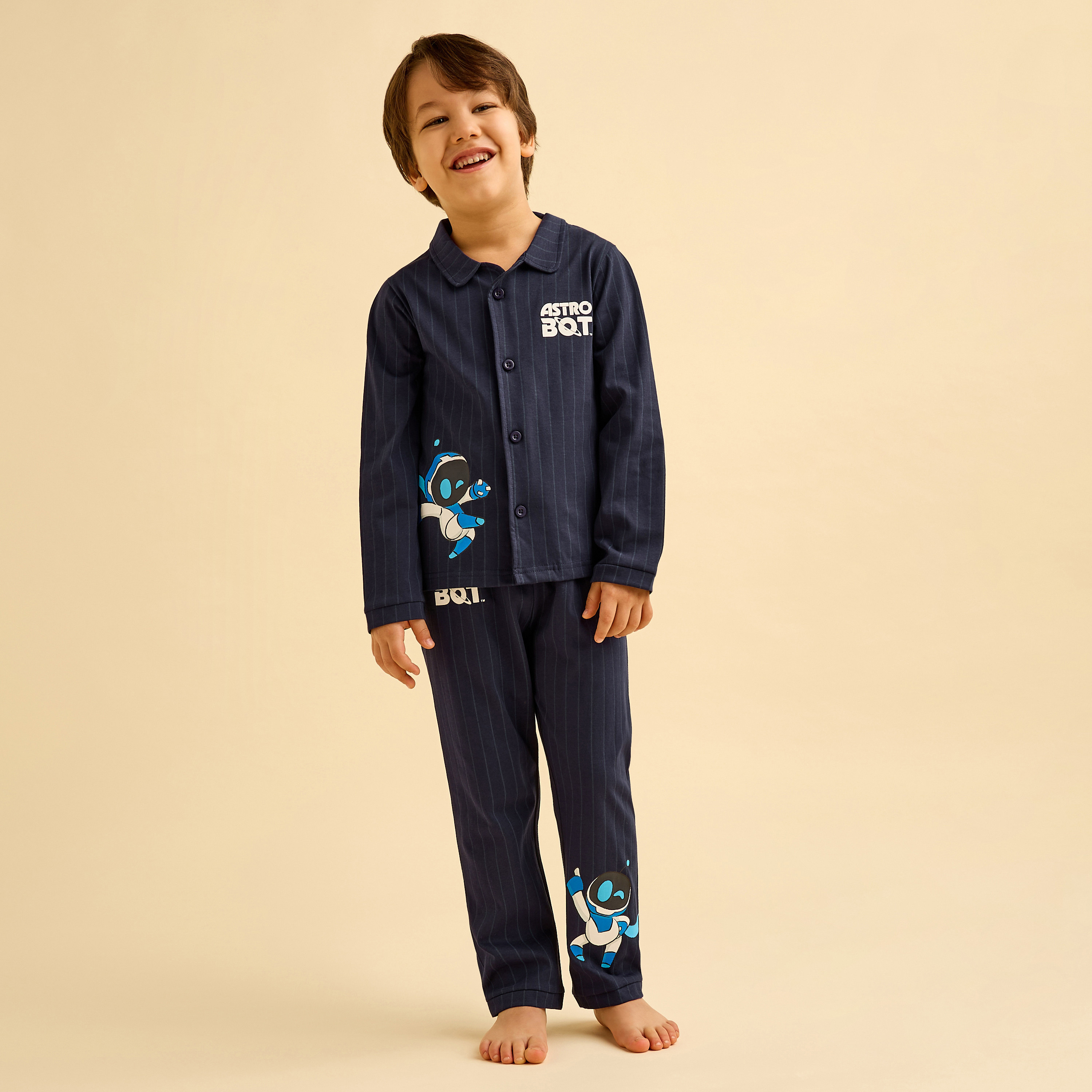 طقم بيجاما قطن بياقة وأكمام طويلة بطبعات من بلايستيشن-boys-clothing-nightwear-image-1