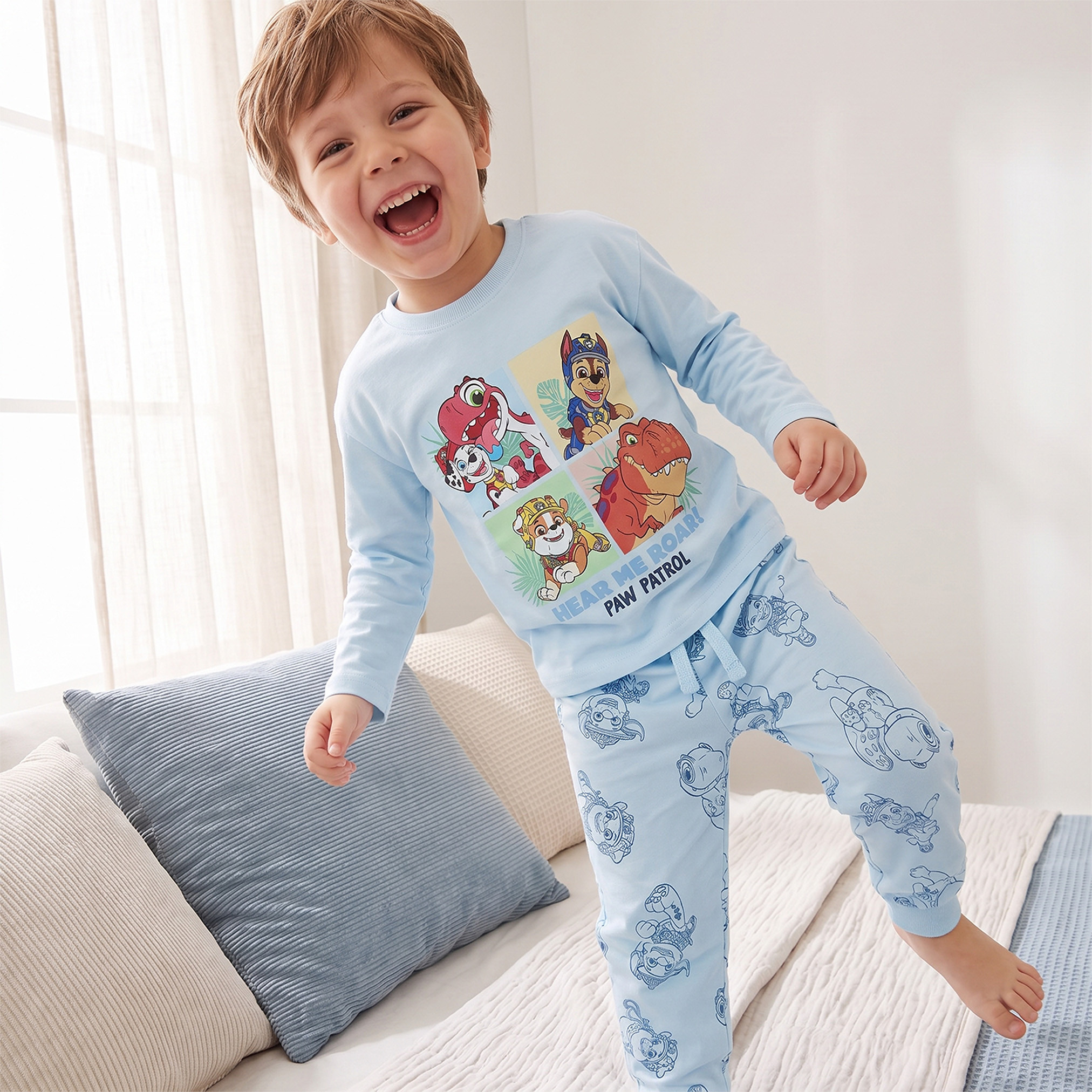 Cotton Crew Neck Long Sleeves Pyjama Set with PAW Patrol Print-boys-clothing-nightwear-image-1