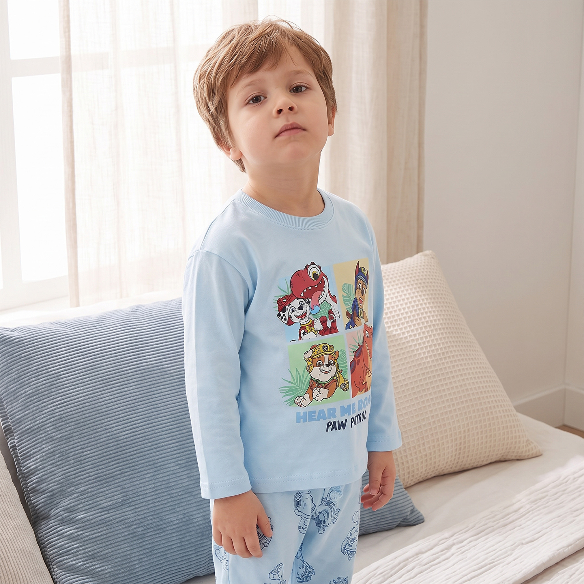 Cotton Crew Neck Long Sleeves Pyjama Set with PAW Patrol Print-boys-clothing-nightwear-image-2