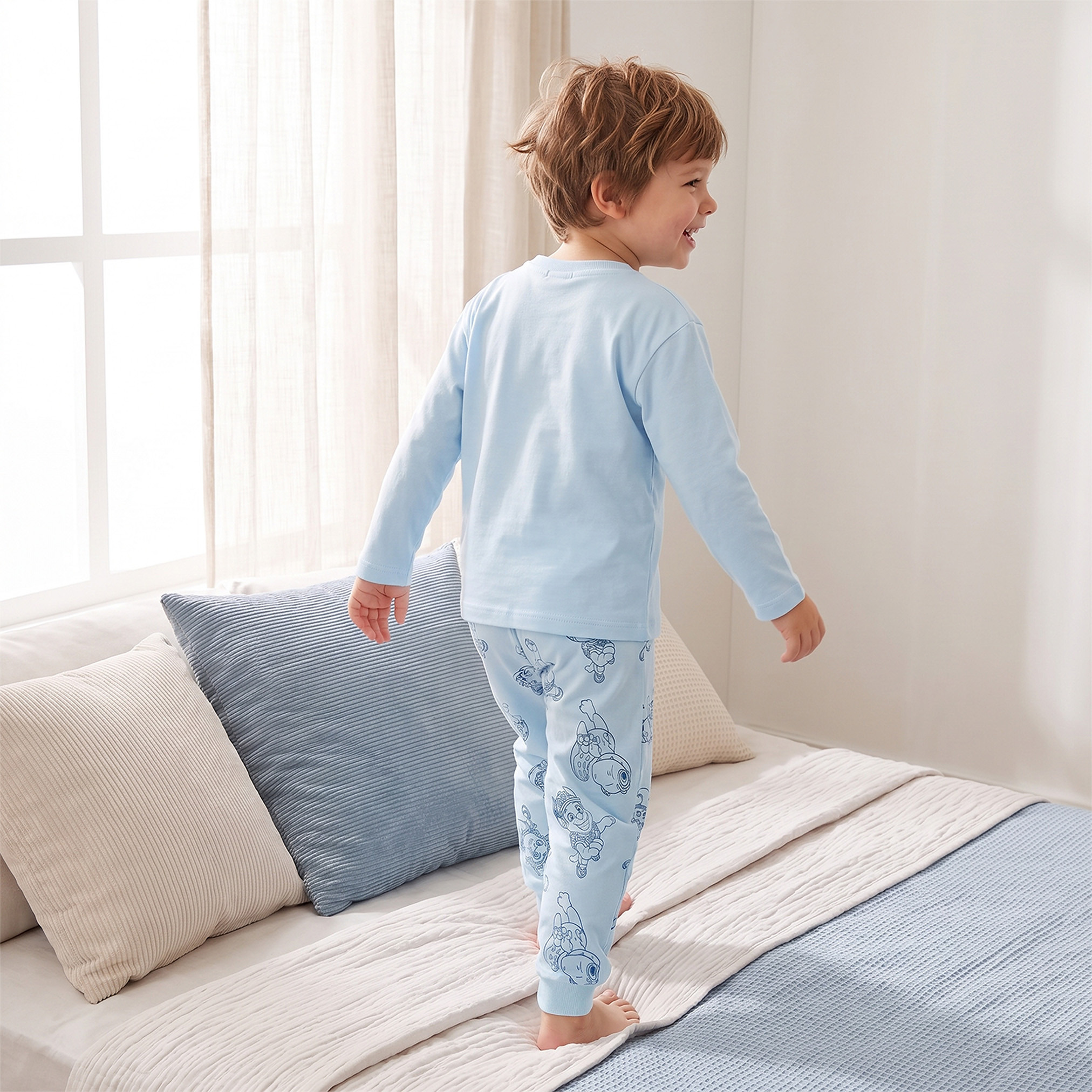 Cotton Crew Neck Long Sleeves Pyjama Set with PAW Patrol Print-boys-clothing-nightwear-image-4