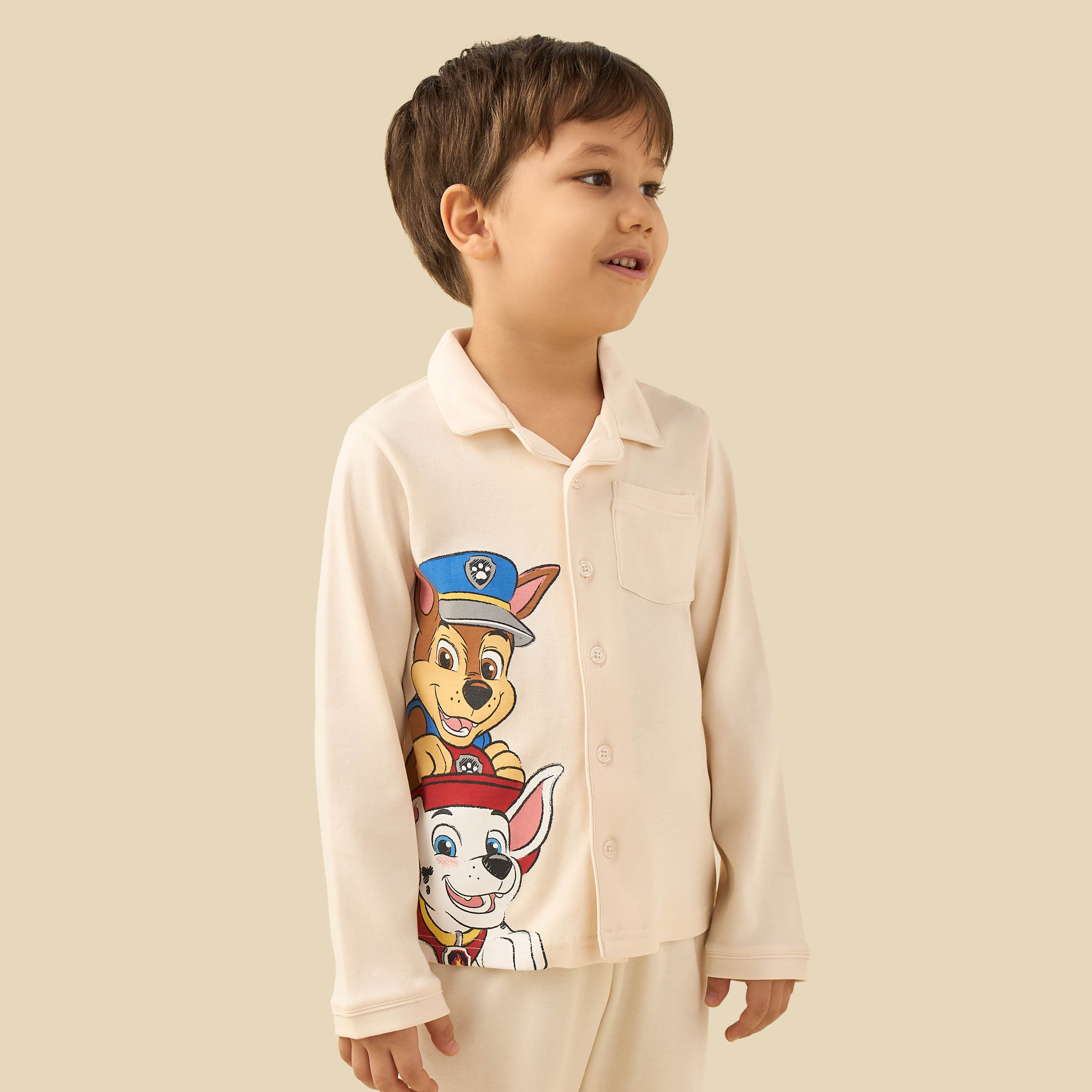 Cotton Collared Long Sleeves Pyjama Set with PAW Patrol Print-boys-clothing-nightwear-image-2