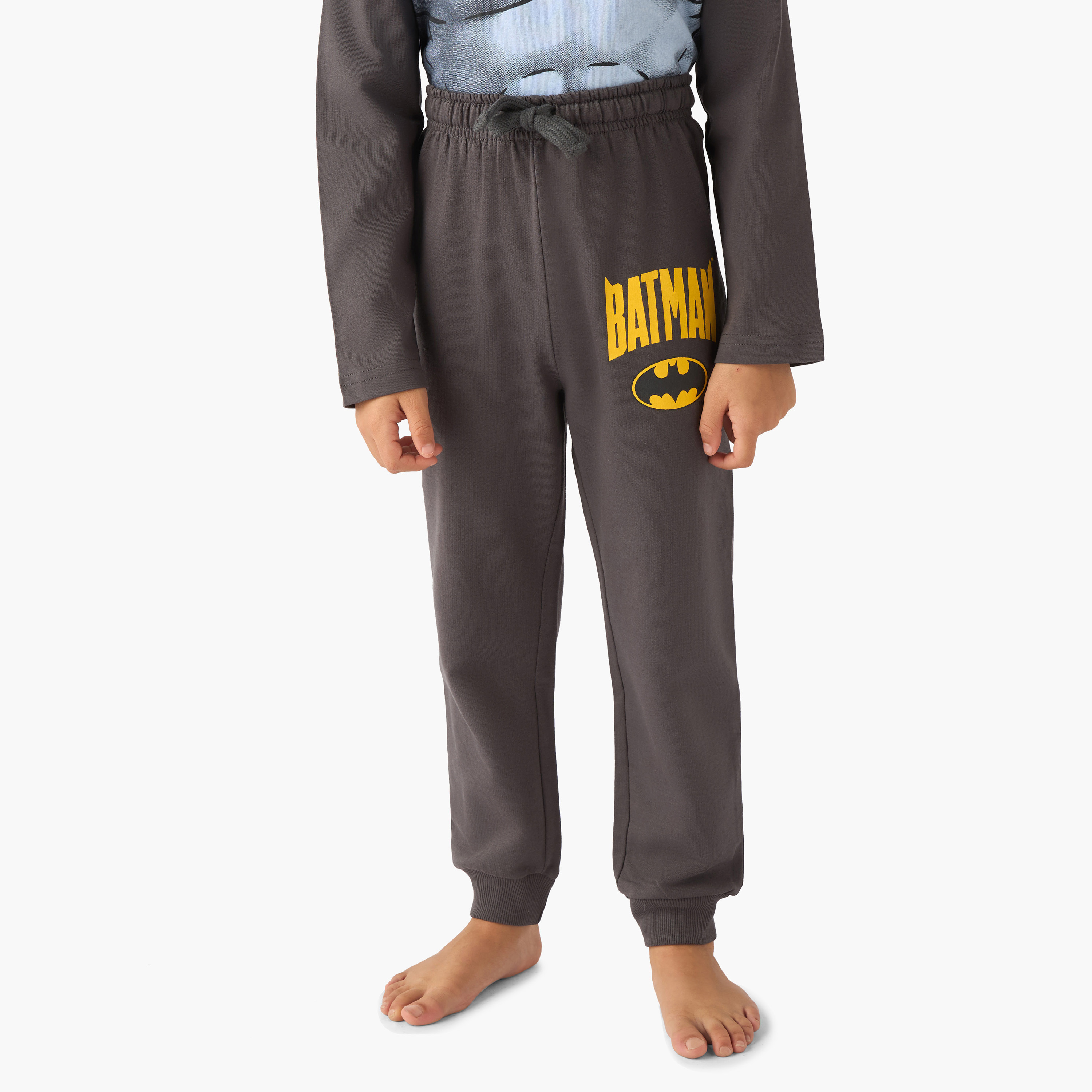 Cotton Crew Neck Long Sleeves Pyjama Set with Batman Print-boys-clothing-nightwear-image-3