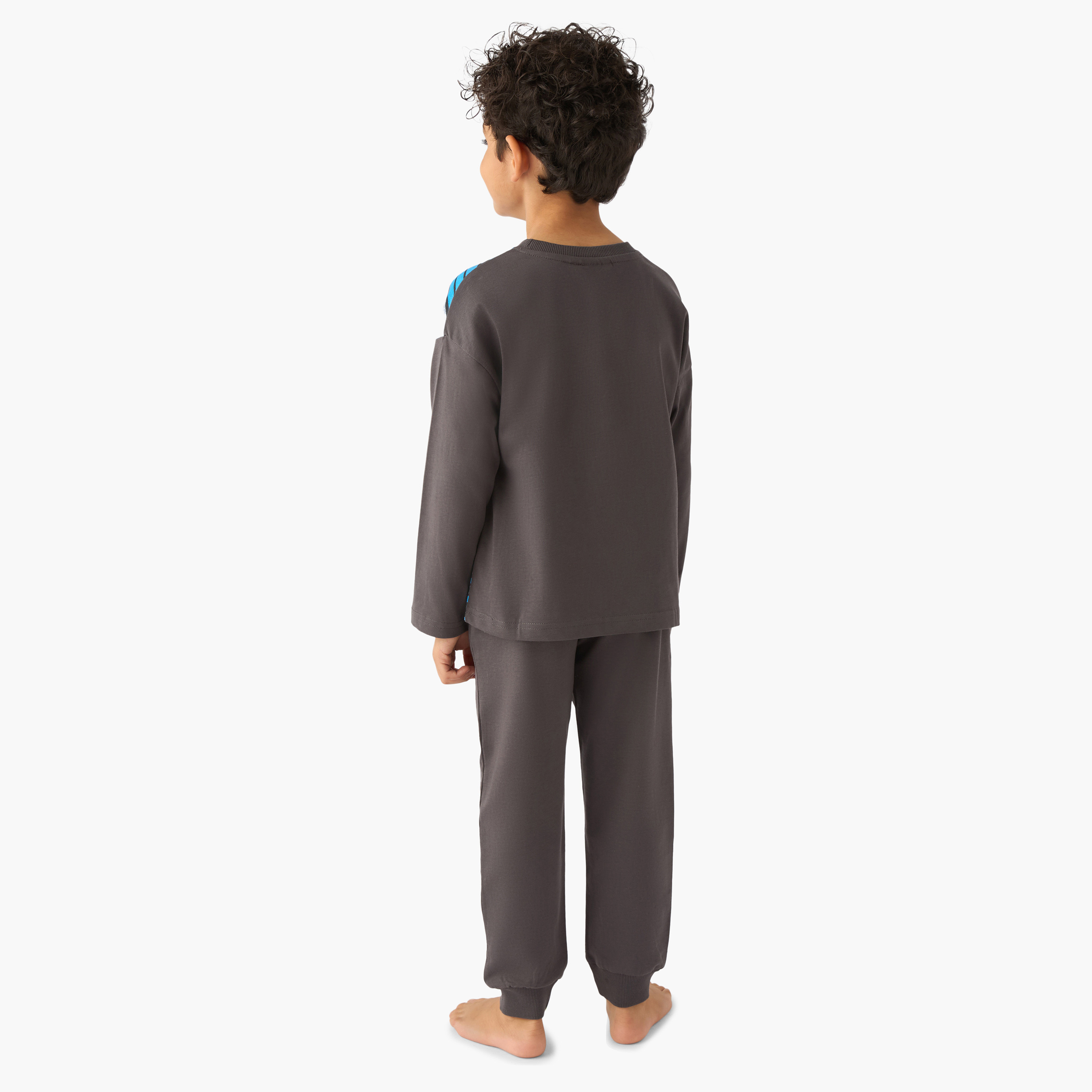 Cotton Crew Neck Long Sleeves Pyjama Set with Batman Print-boys-clothing-nightwear-image-4