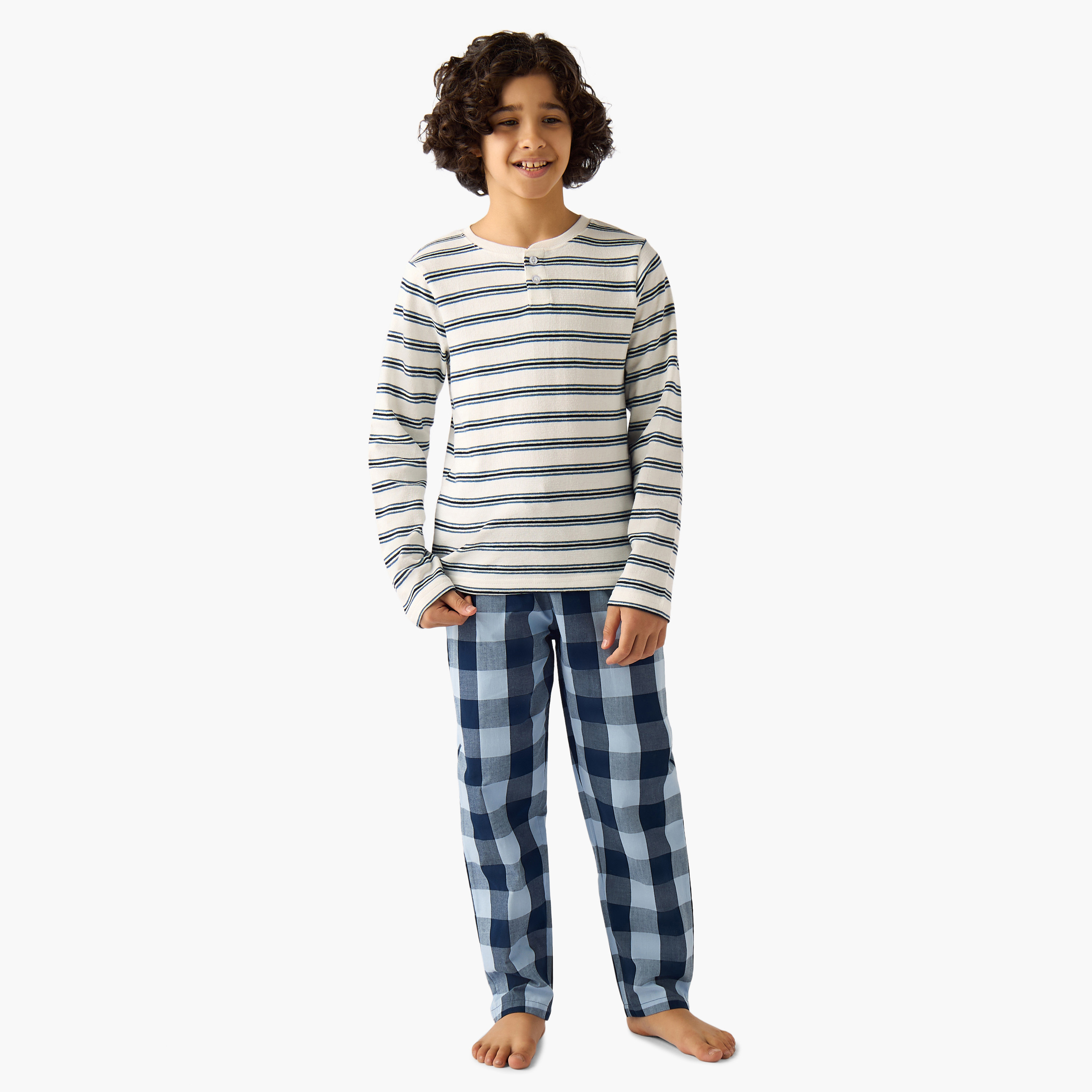 Juniors Cotton Henley Neck Long Sleeves Pyjama Set with Print-boys-clothing-nightwear-image-1