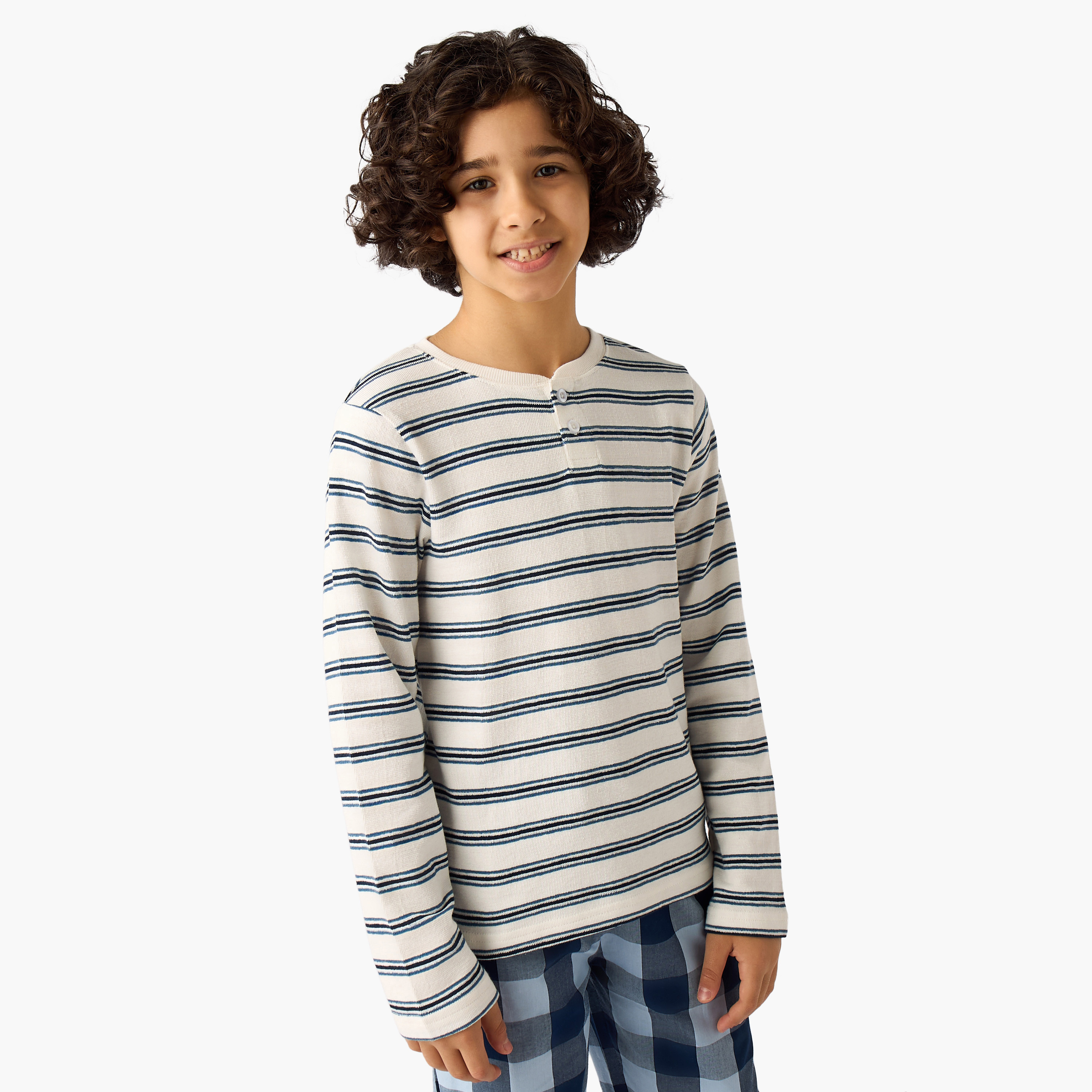Juniors Cotton Henley Neck Long Sleeves Pyjama Set with Print-boys-clothing-nightwear-image-2