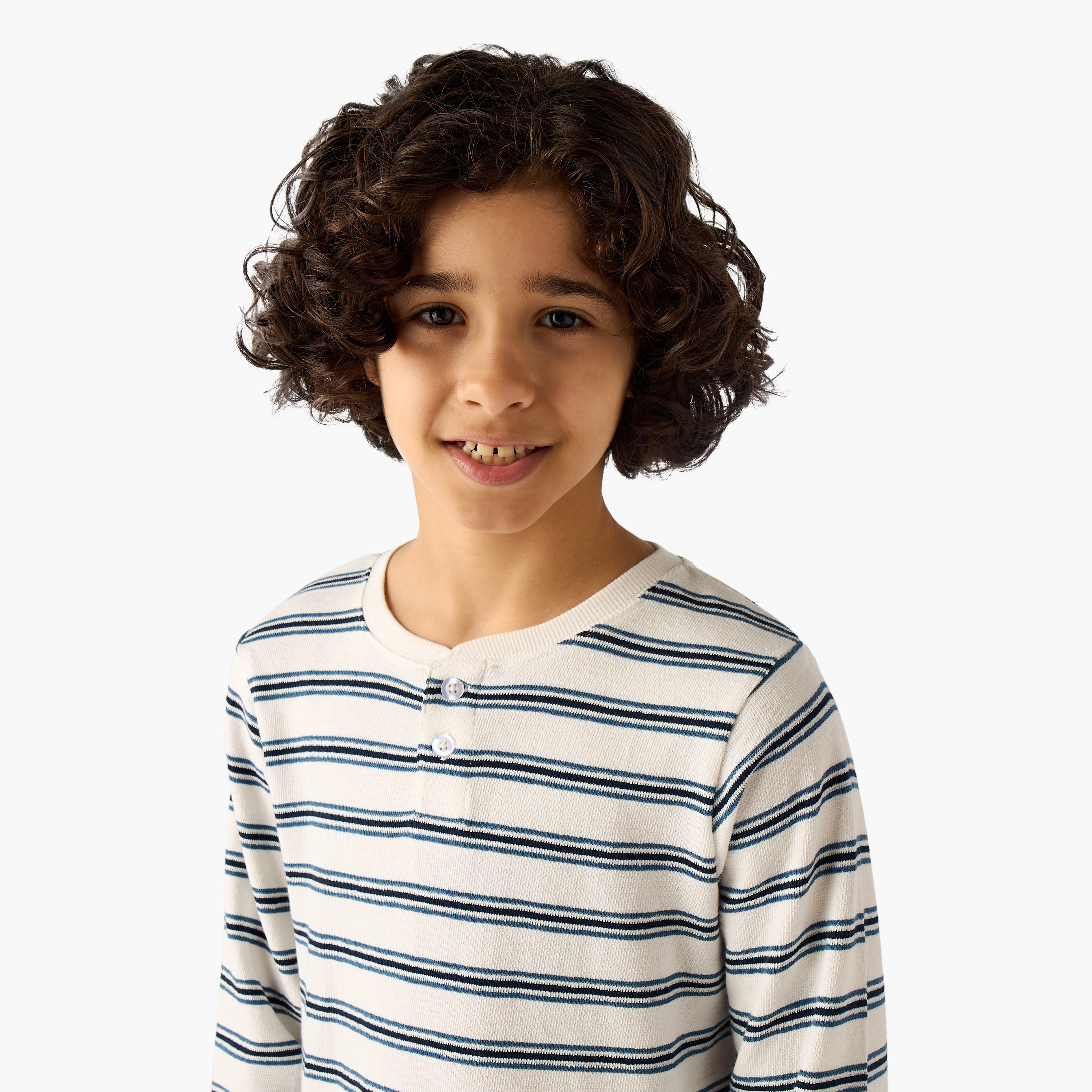 Juniors Cotton Henley Neck Long Sleeves Pyjama Set with Print-boys-clothing-nightwear-image-5