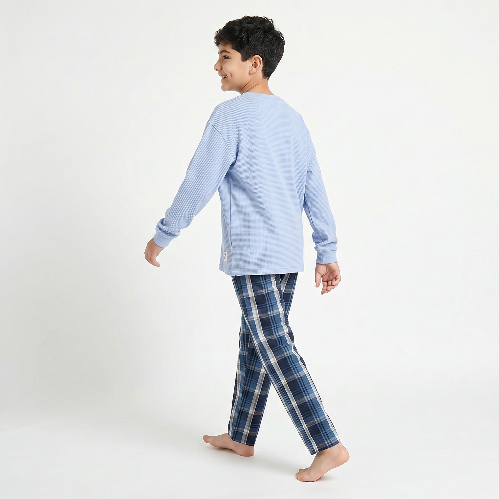 Juniors Cotton Mandarin Collar Long Sleeves Pyjama Set with Nautical Embroidery-boys-clothing-nightwear-image-3