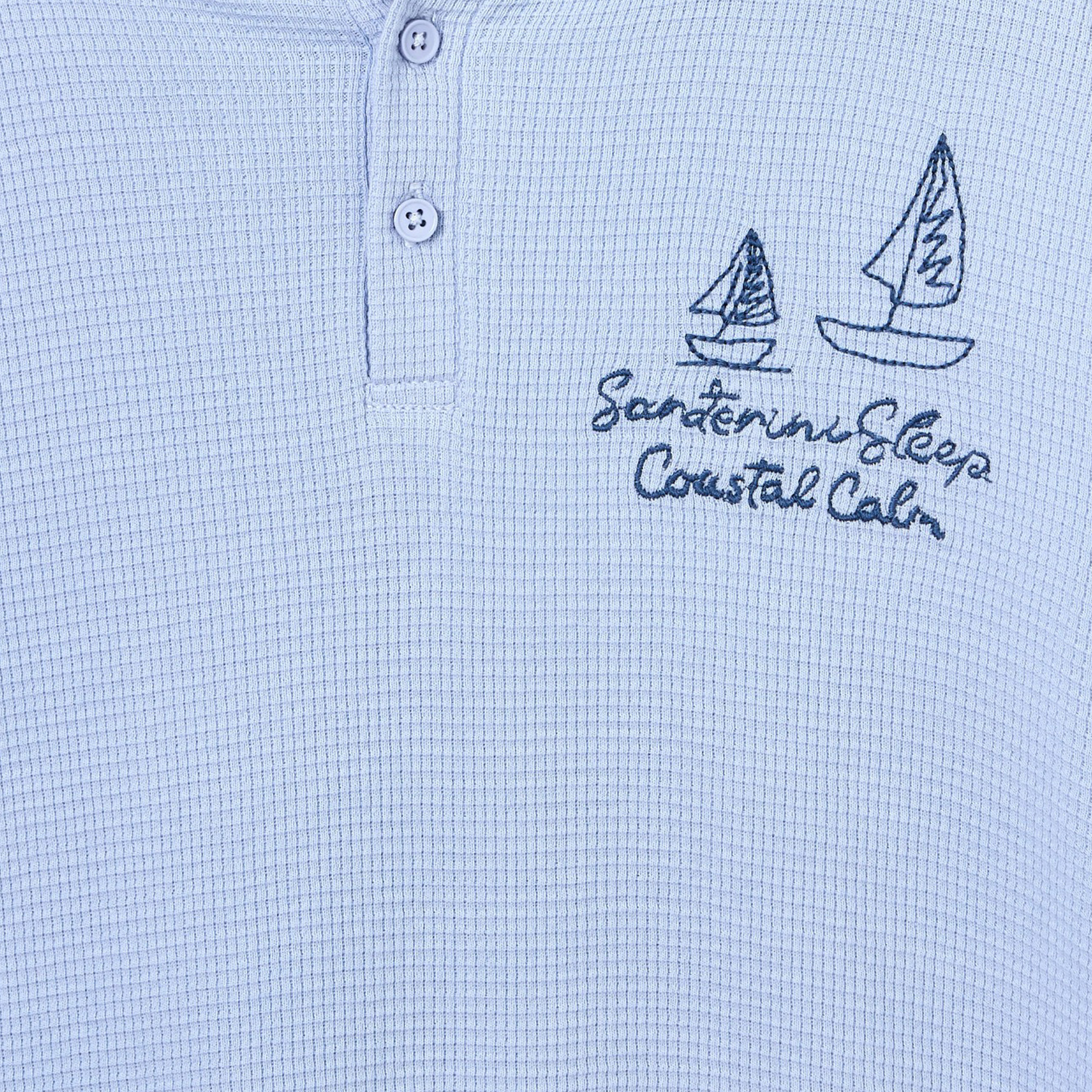 Juniors Cotton Mandarin Collar Long Sleeves Pyjama Set with Nautical Embroidery-boys-clothing-nightwear-image-5