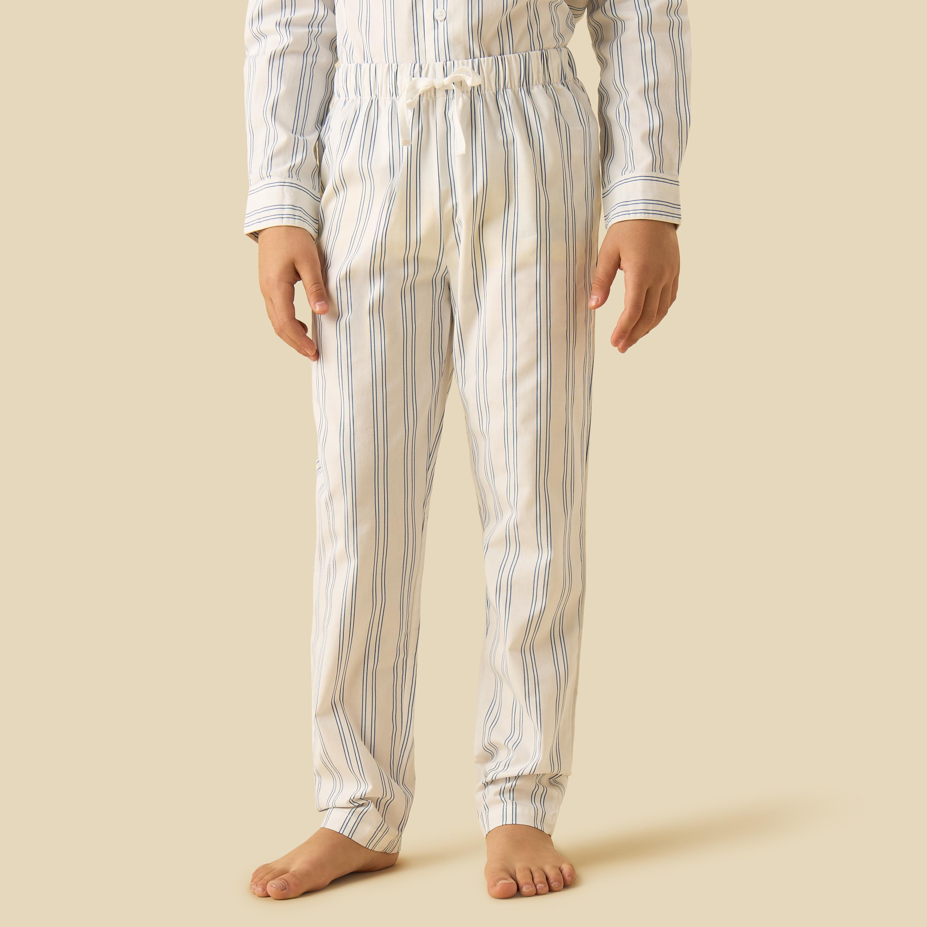 Juniors Cotton Camp Collar Long Sleeve Pyjama Set with Stripes-boys-clothing-nightwear-image-3