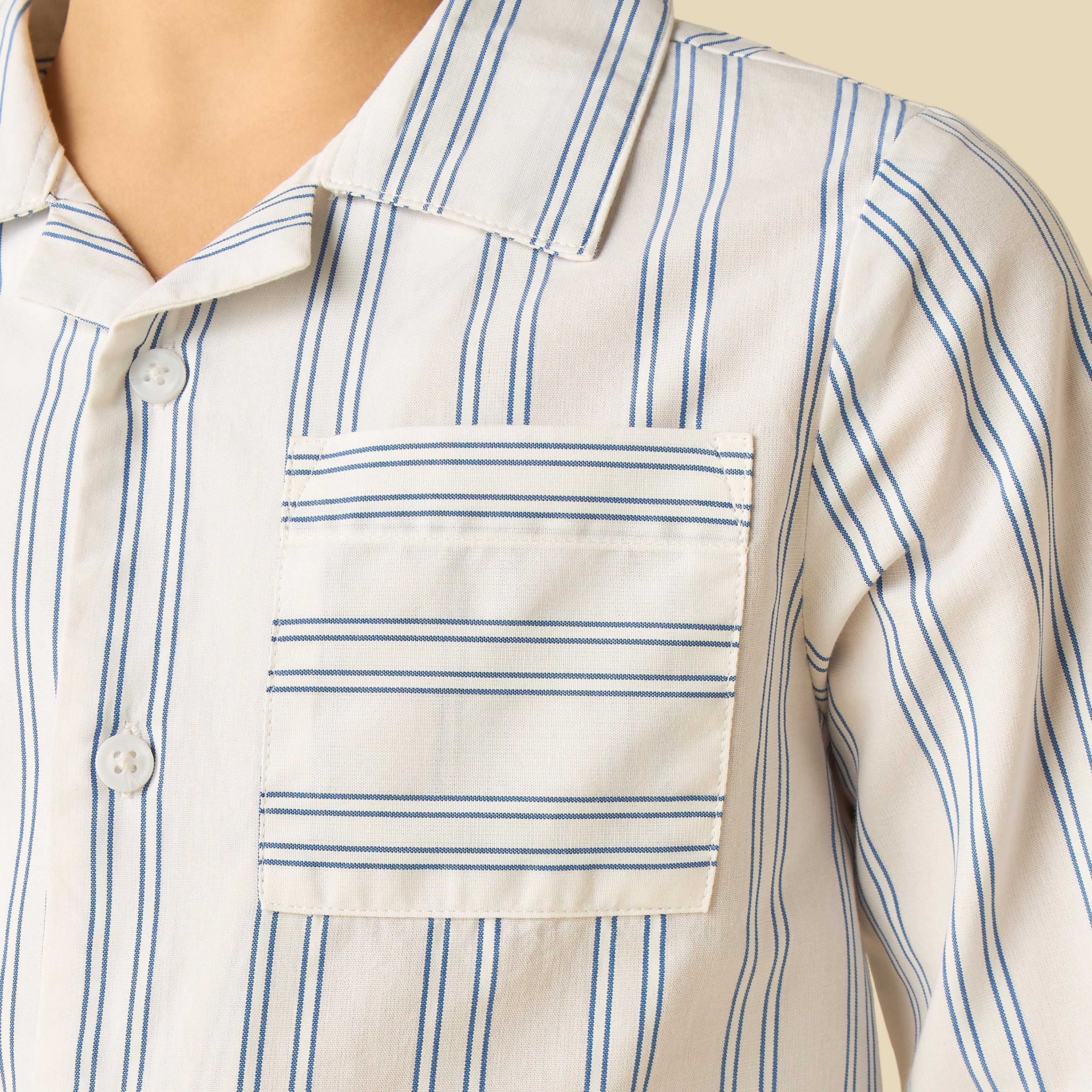 Juniors Cotton Camp Collar Long Sleeve Pyjama Set with Stripes-boys-clothing-nightwear-image-6
