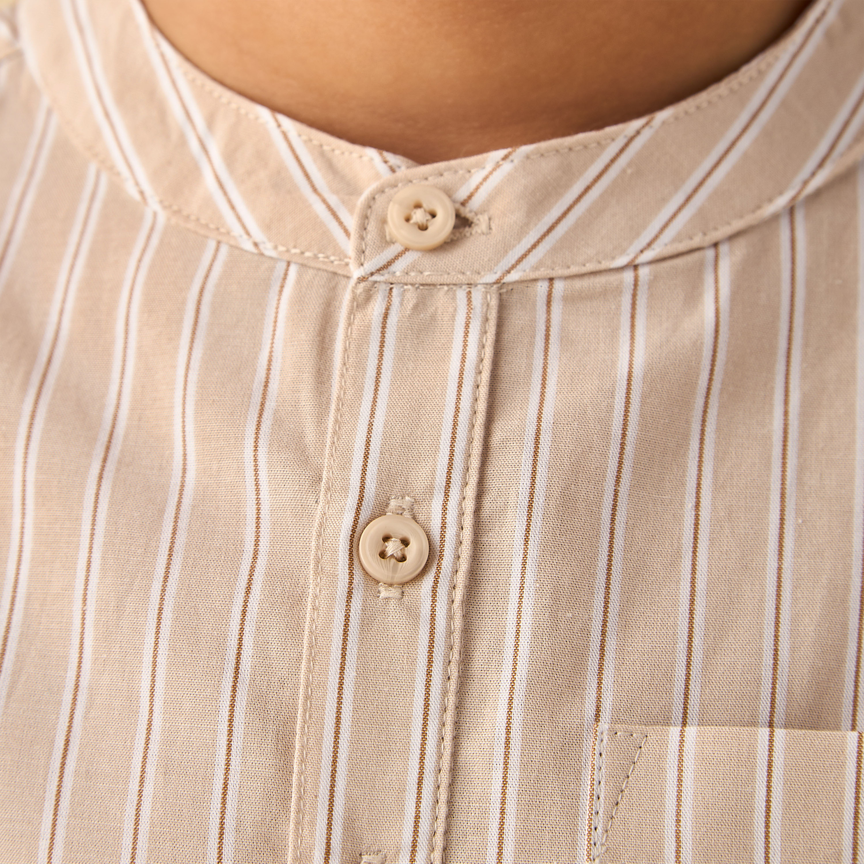 Juniors Cotton Mandarin Collar Long Sleeves Pyjama Set with Stripes-boys-clothing-nightwear-image-5