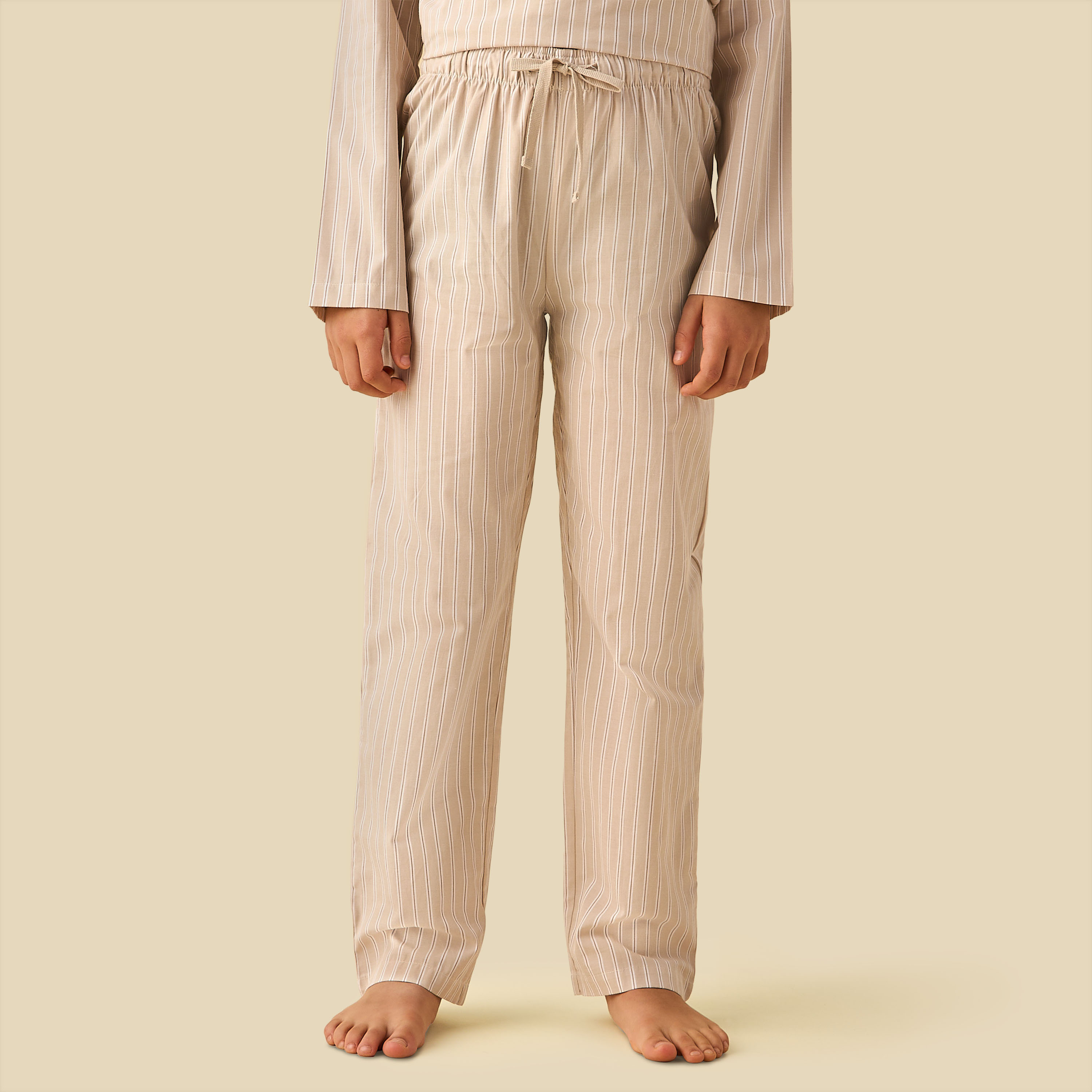 Juniors Cotton Mandarin Collar Long Sleeves Pyjama Set with Stripes-boys-clothing-nightwear-image-6