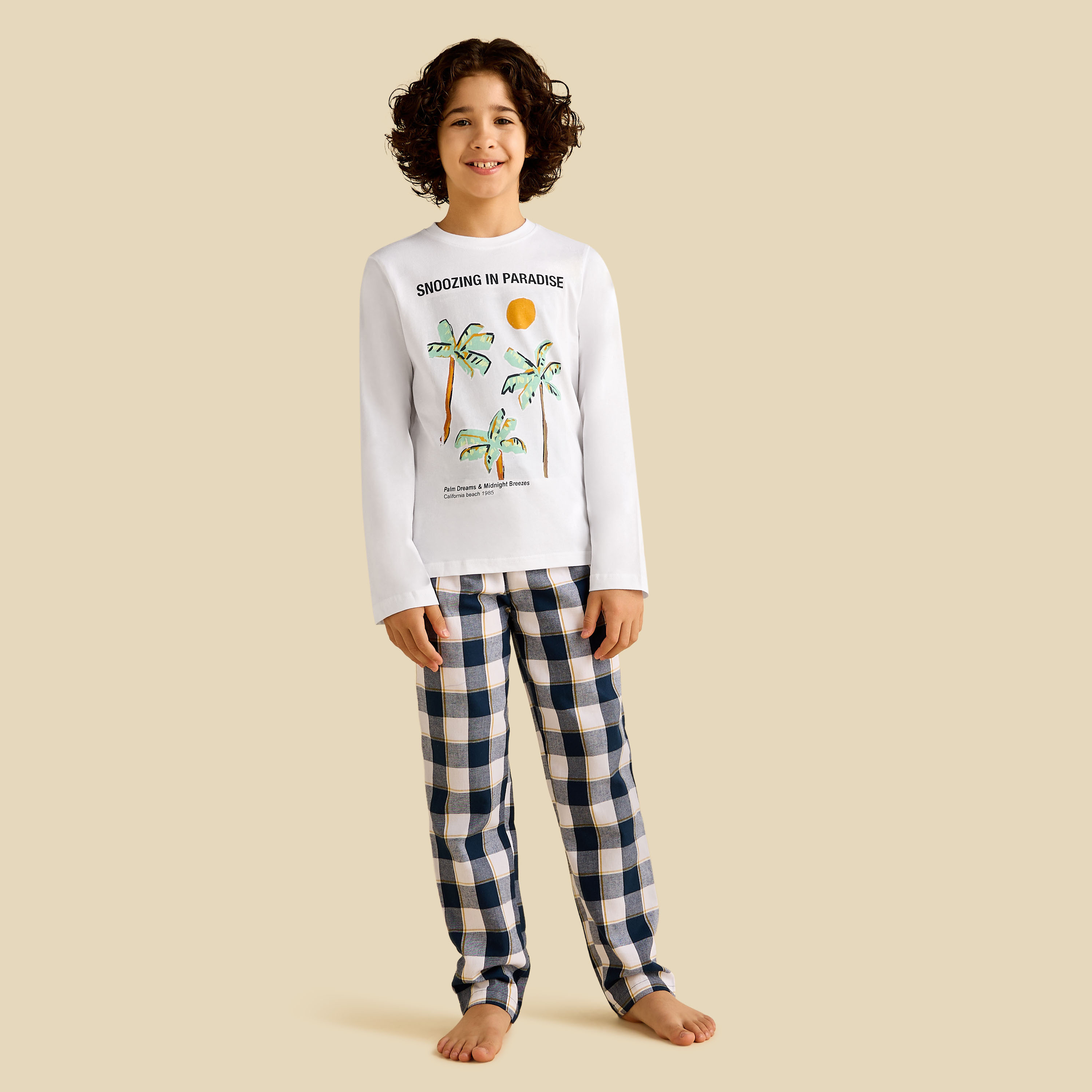 Juniors Cotton Crew Neck Long Sleeves Pyjama Set with Graphic Print-boys-clothing-nightwear-image-1