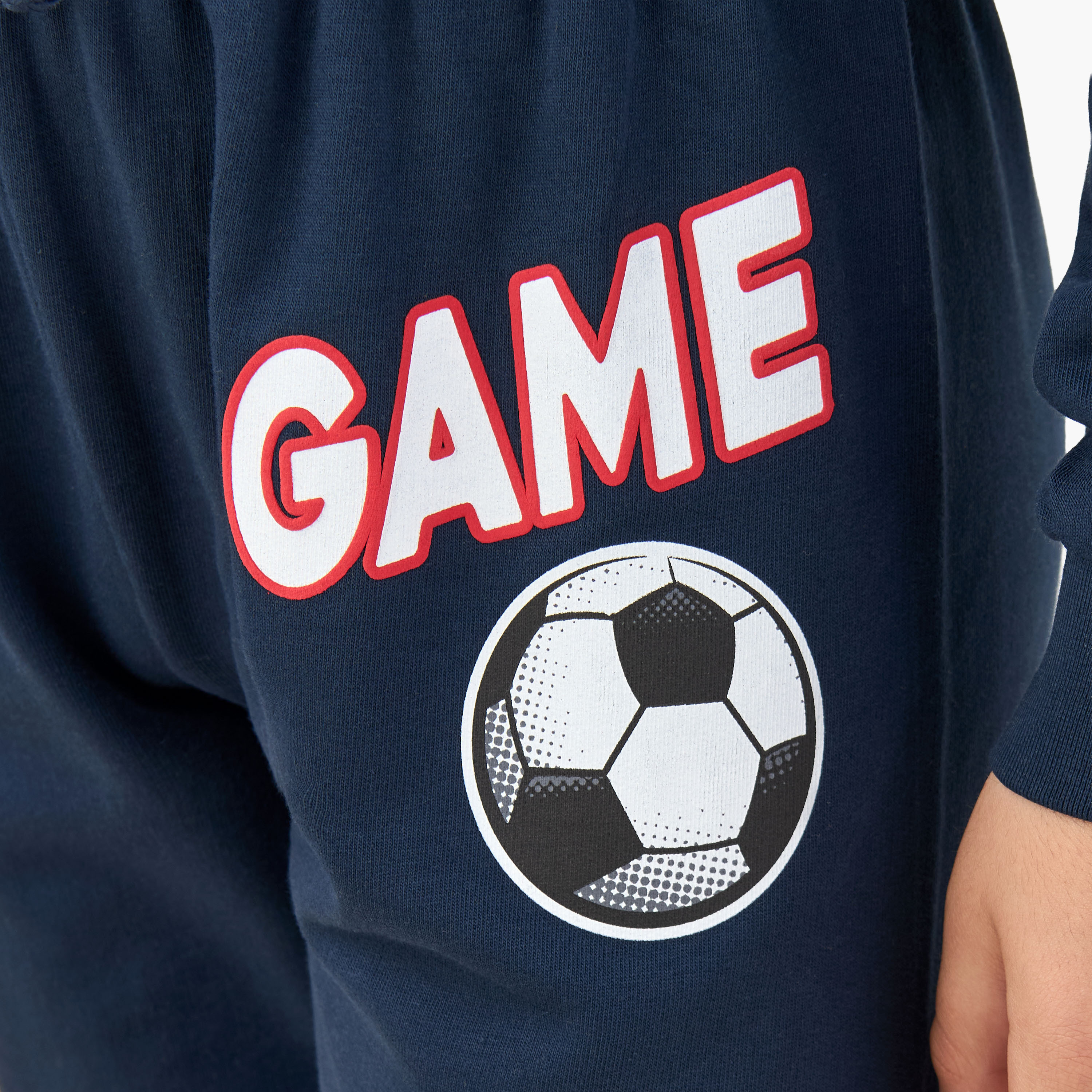 Juniors Cotton Round Neck Long Sleeves Pyjama Set with Soccer Print-boys-clothing-nightwear-image-7