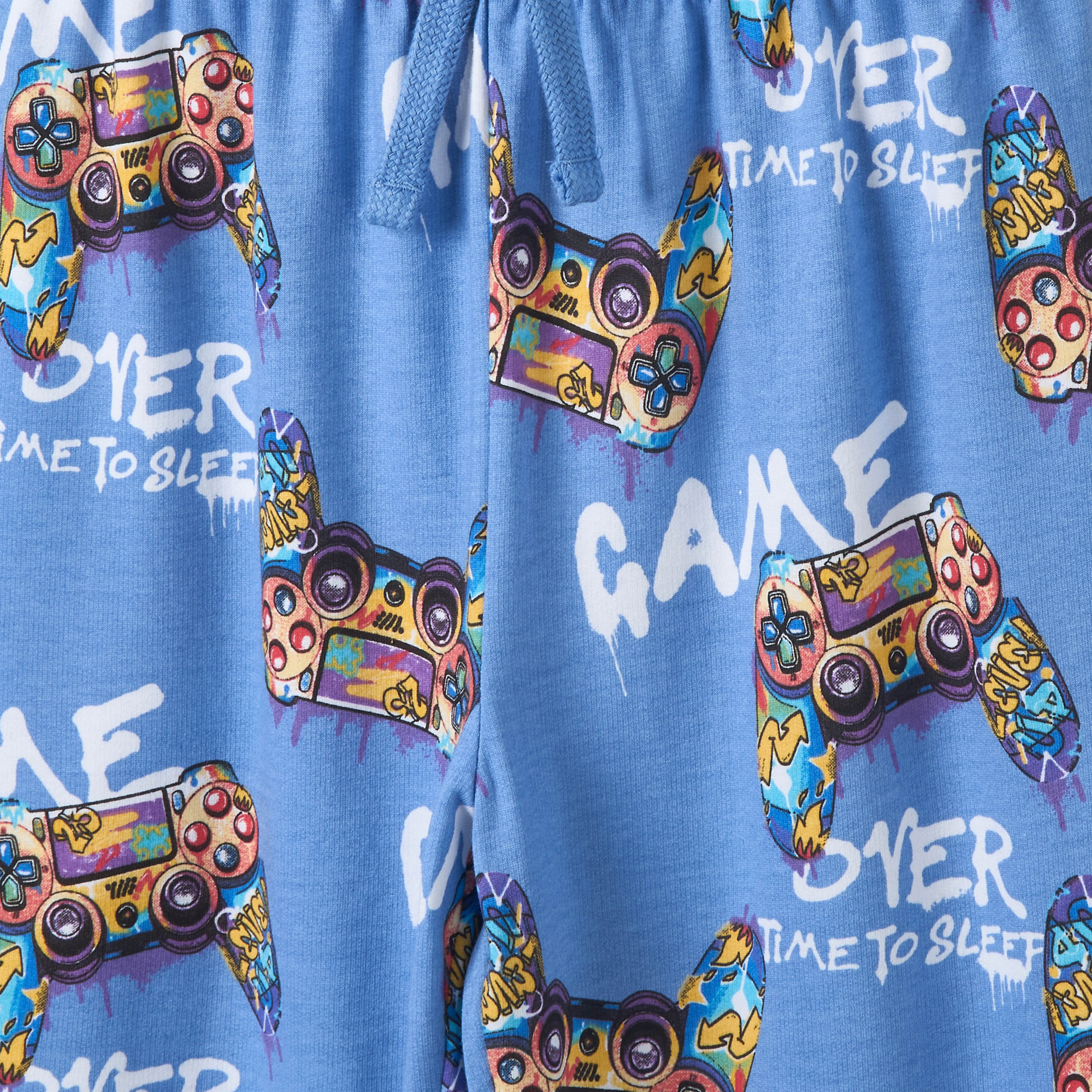 Juniors Cotton Crew Neck Short Sleeves Pyjama Set with Gaming Print-boys-clothing-nightwear-image-7
