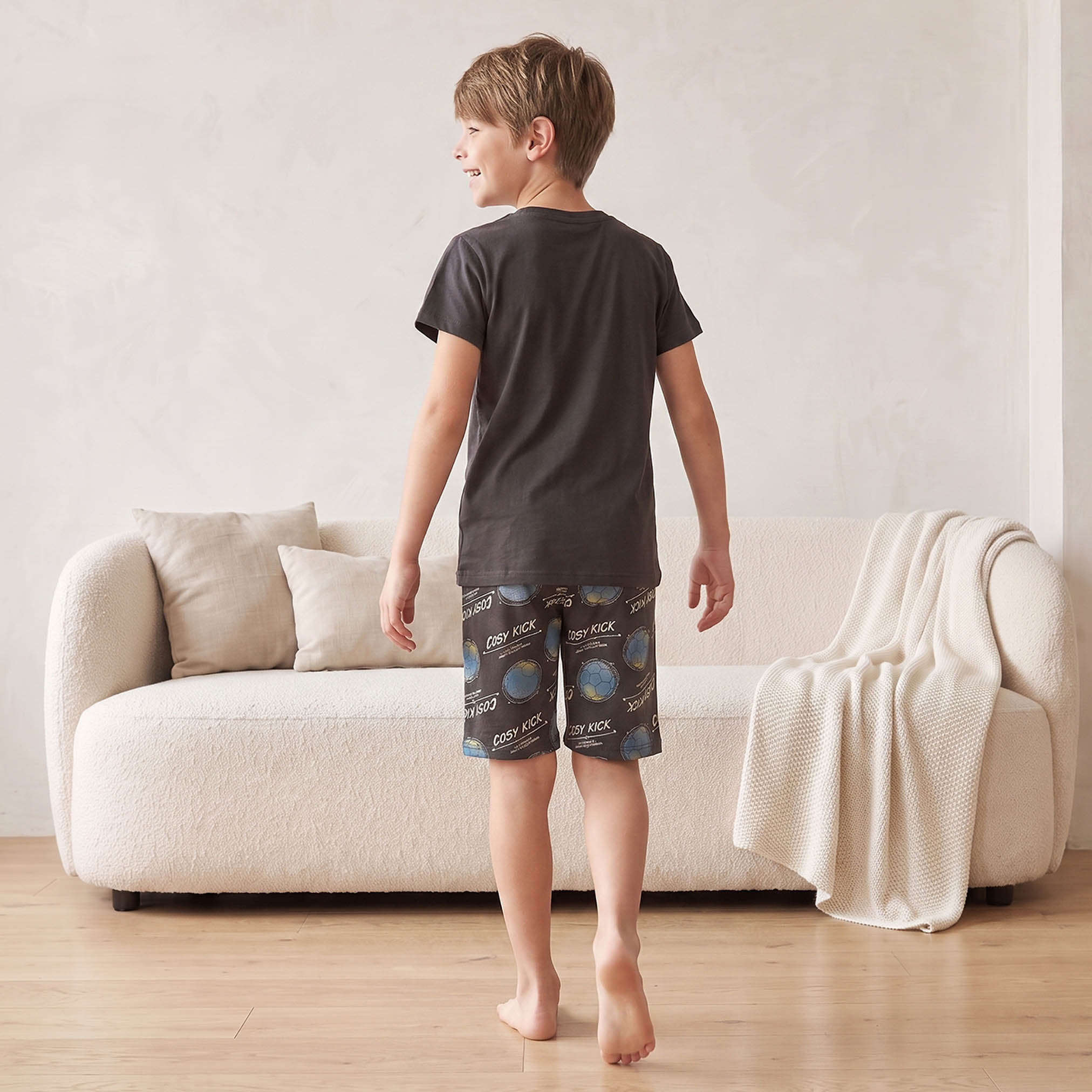 Juniors Cotton Crew Neck Short Sleeves Shorts Set with Football Print-boys-clothing-nightwear-image-2