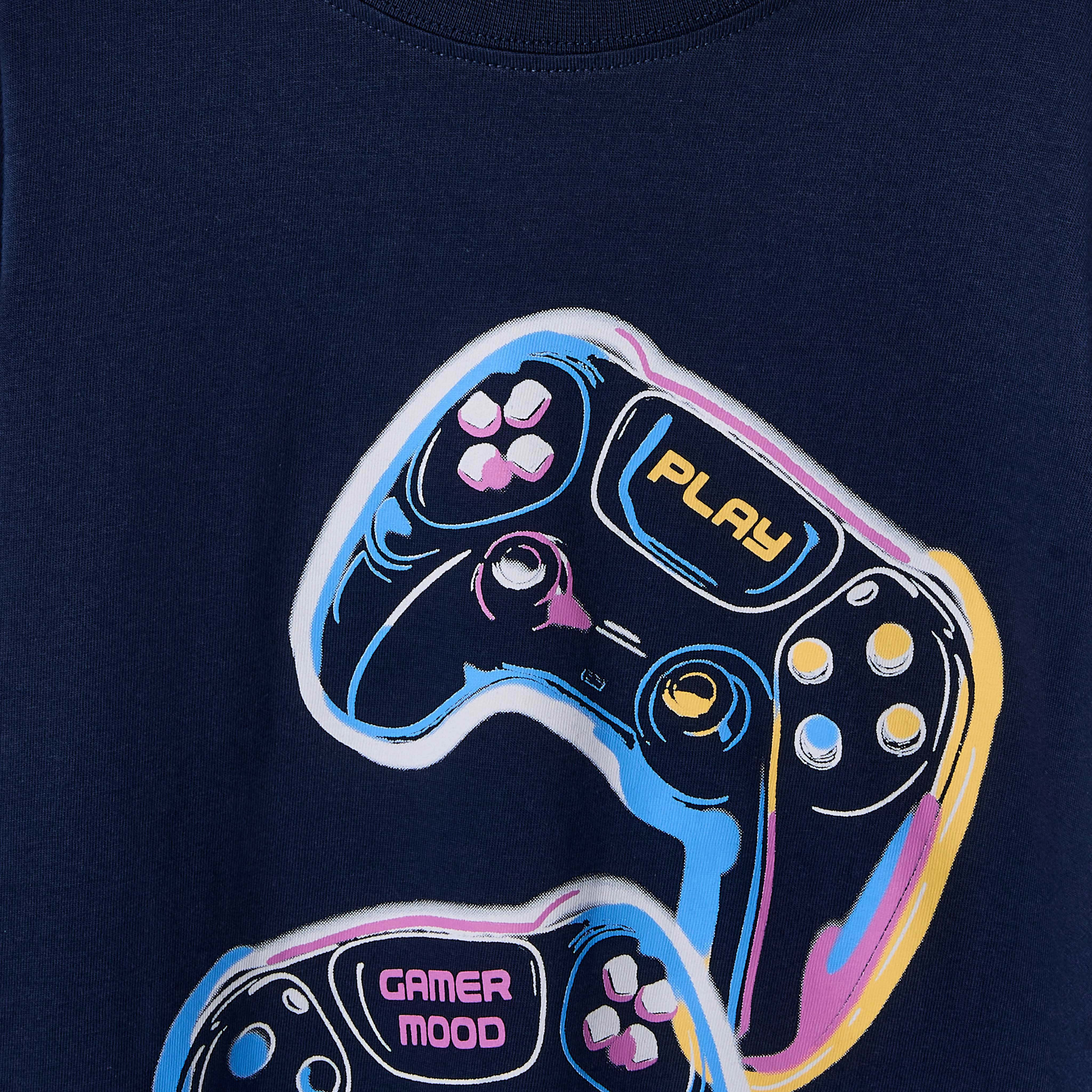 Juniors Cotton Crew Neck Long Sleeves Pyjama Set with Game Print-boys-clothing-nightwear-image-5
