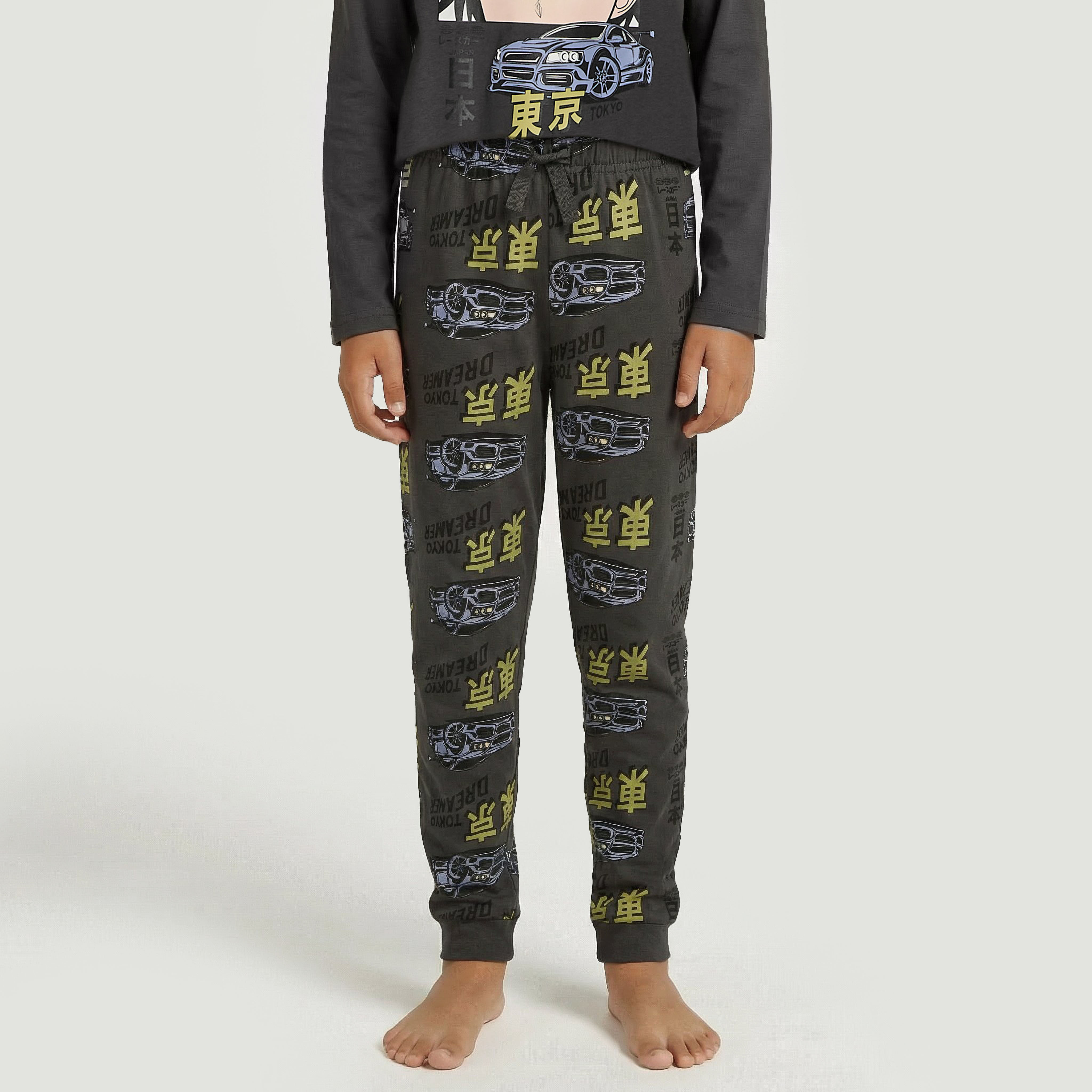 Juniors Cotton Crew Neck Long Sleeve Pyjama Set with Anime Print-boys-clothing-nightwear-image-4