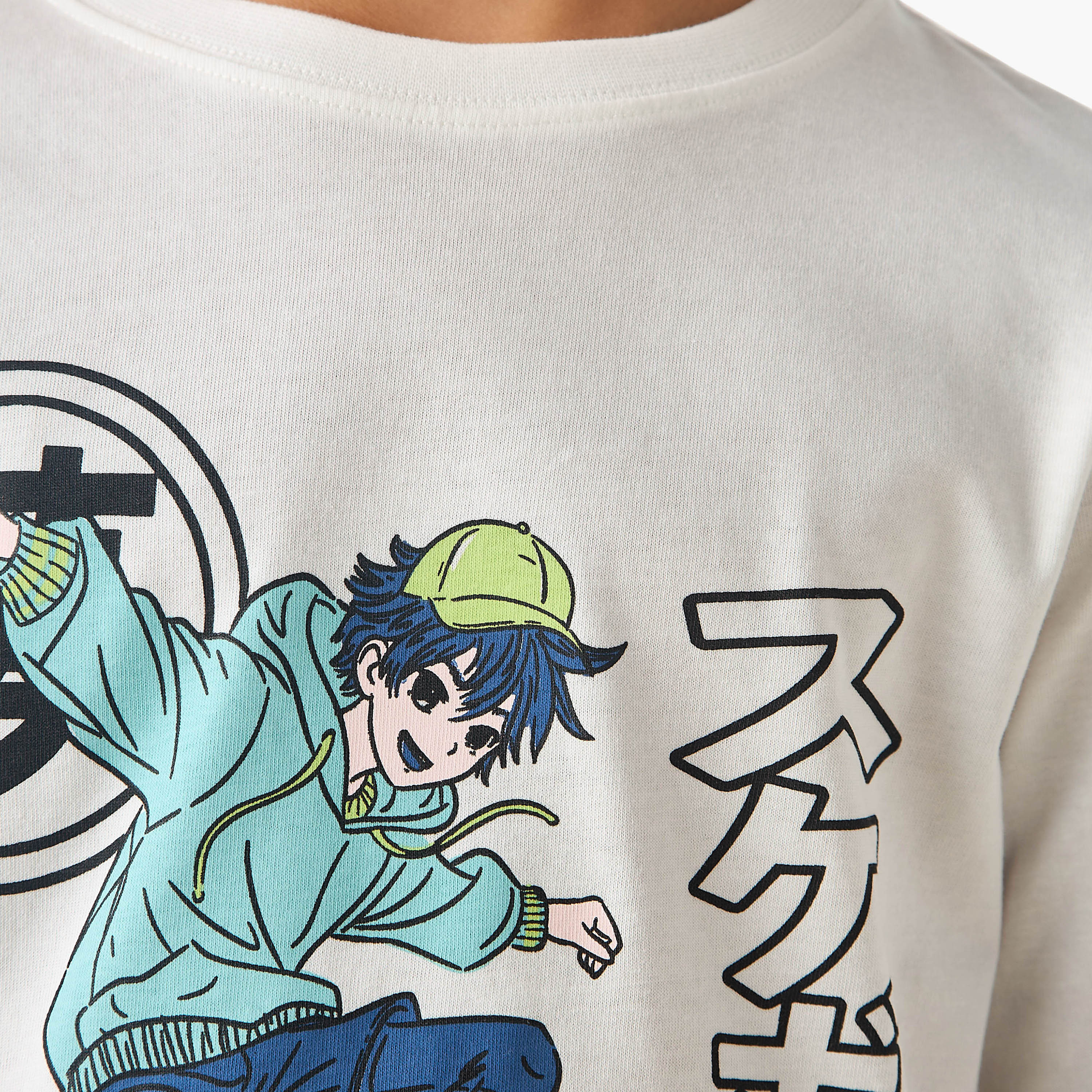 Juniors Cotton Crew Neck Long Sleeves Pyjama Set with Graphic Print-boys-clothing-nightwear-image-6