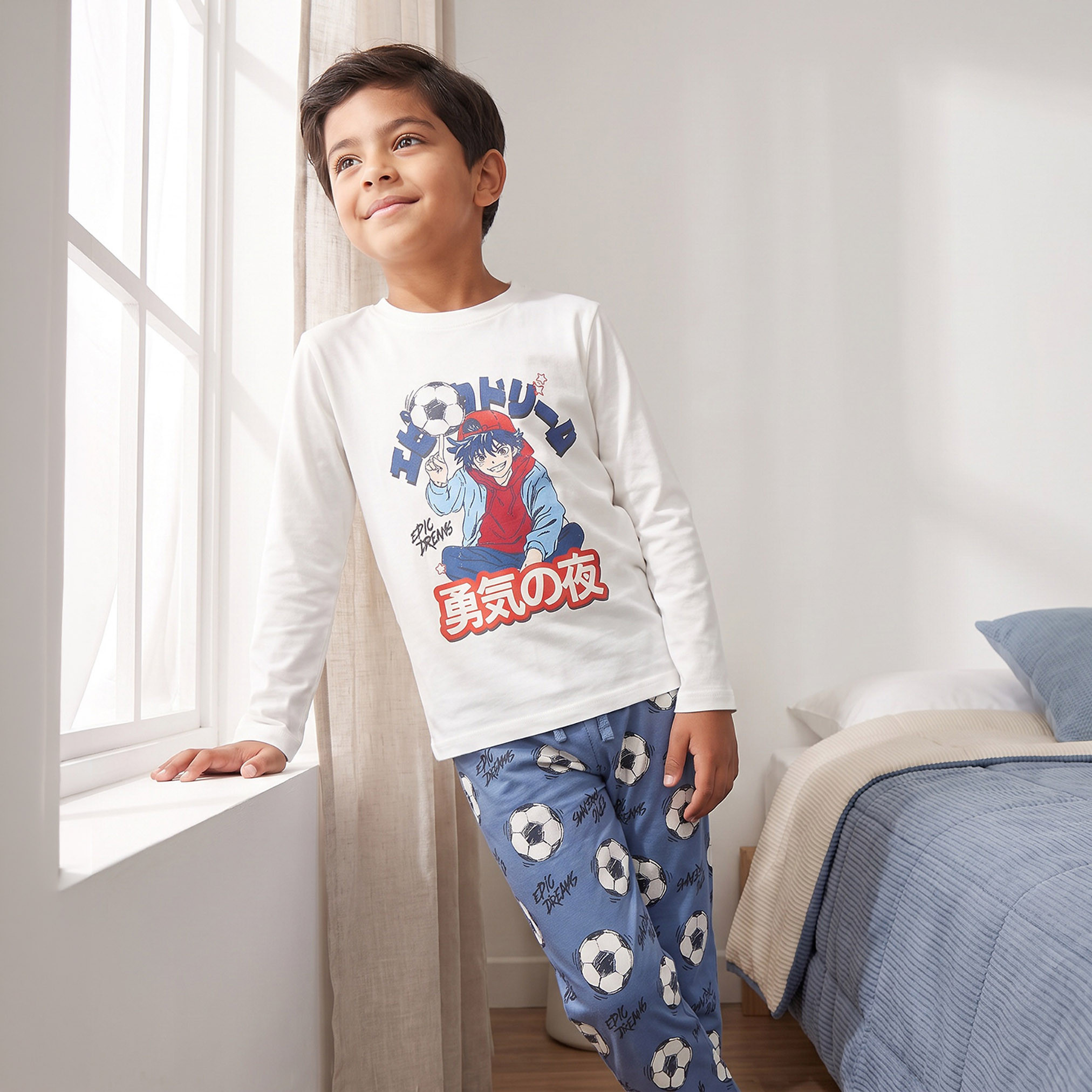 Juniors Cotton Crew Neck Long Sleeves Pyjama Set with Anime Print-boys-clothing-nightwear-image-5
