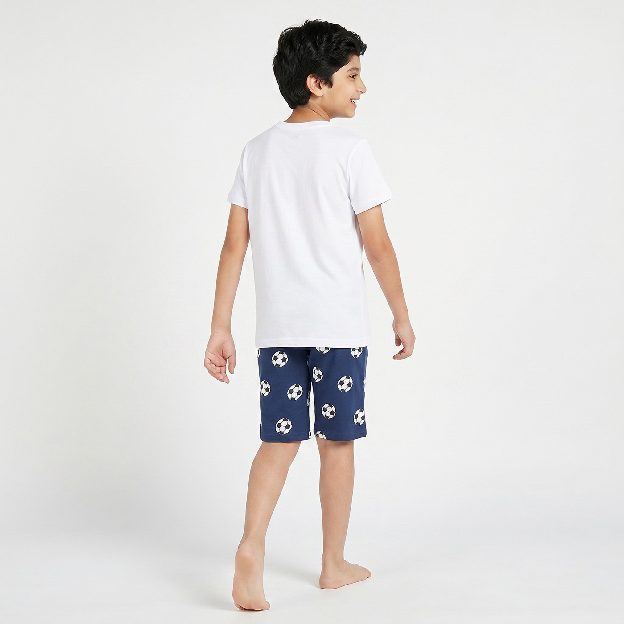 Juniors Cotton Crew Neck Short Sleeves Shorts Set with Football Print-boys-clothing-nightwear-image-3