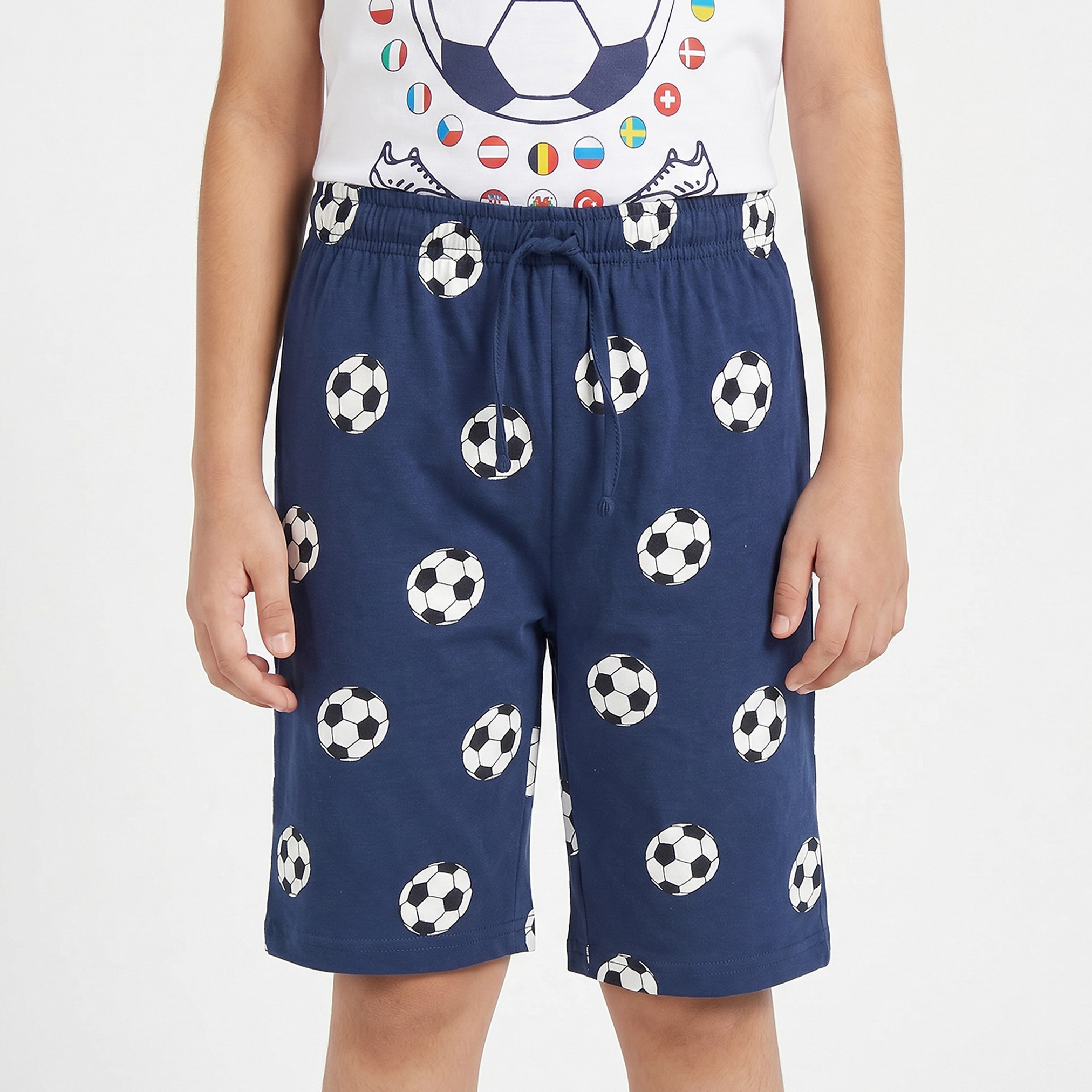 Juniors Cotton Crew Neck Short Sleeves Shorts Set with Football Print-boys-clothing-nightwear-image-4