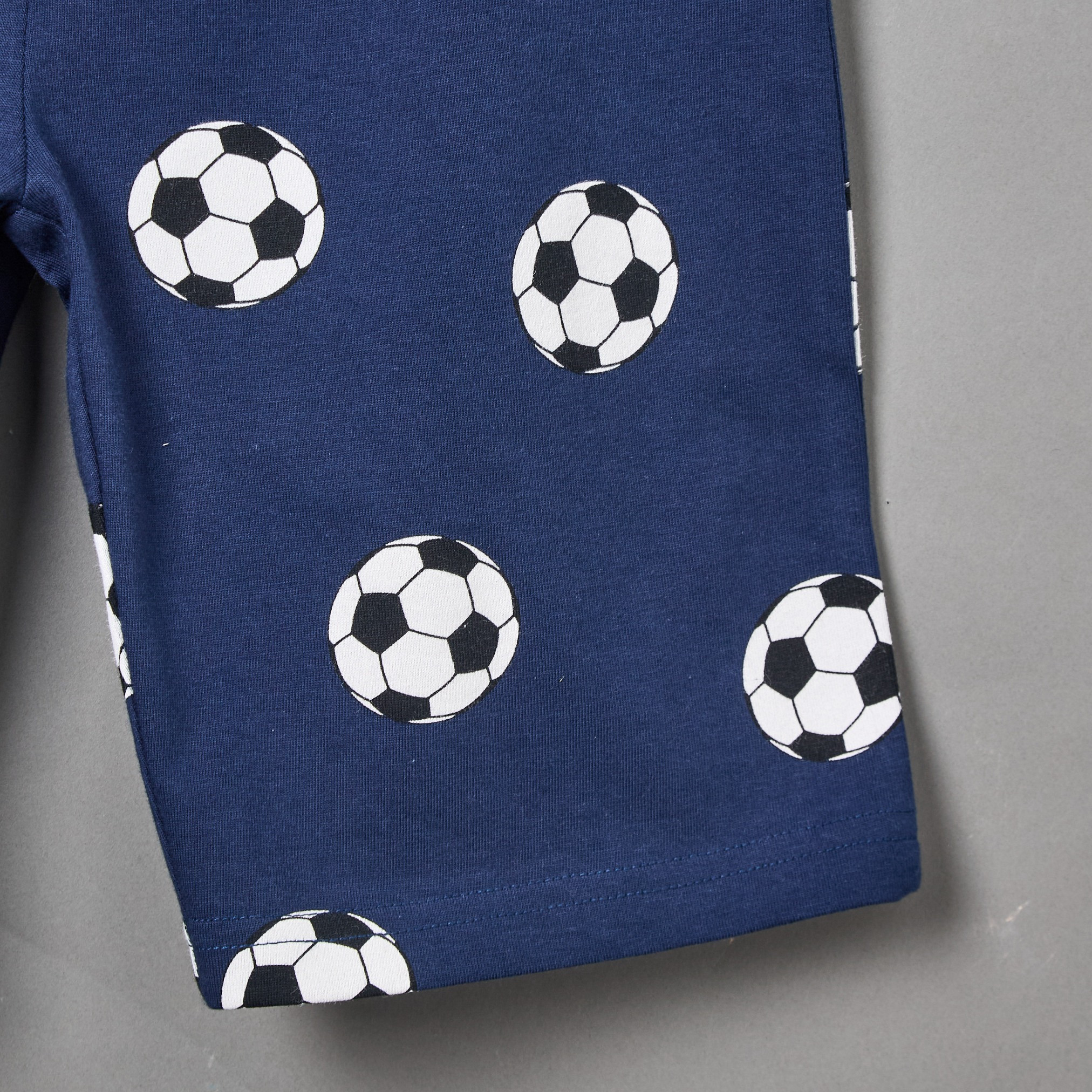 Juniors Cotton Crew Neck Short Sleeves Shorts Set with Football Print-boys-clothing-nightwear-image-8