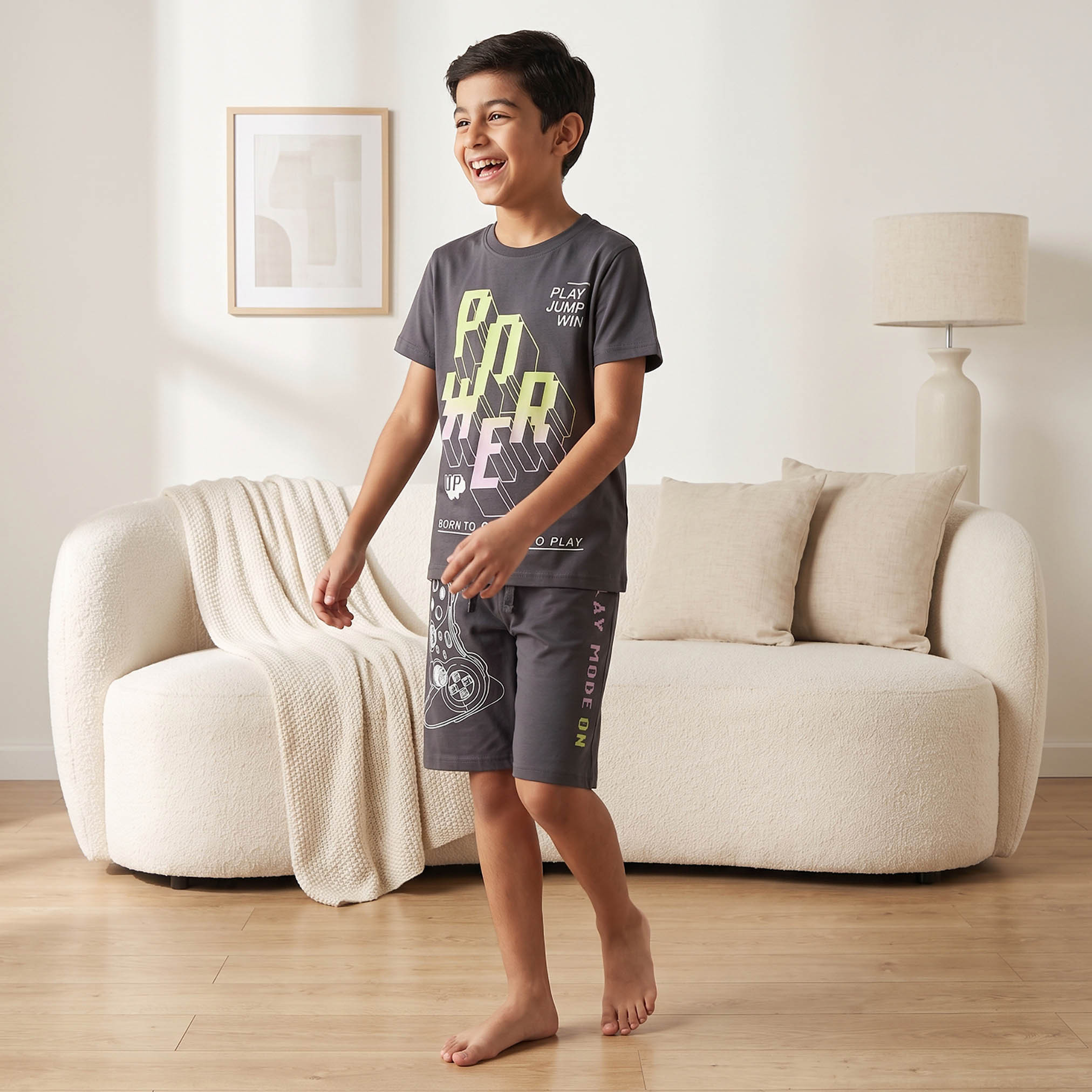 Juniors Cotton Crew Neck Short Sleeves Shorts Set with Gaming Print-boys-clothing-nightwear-image-1