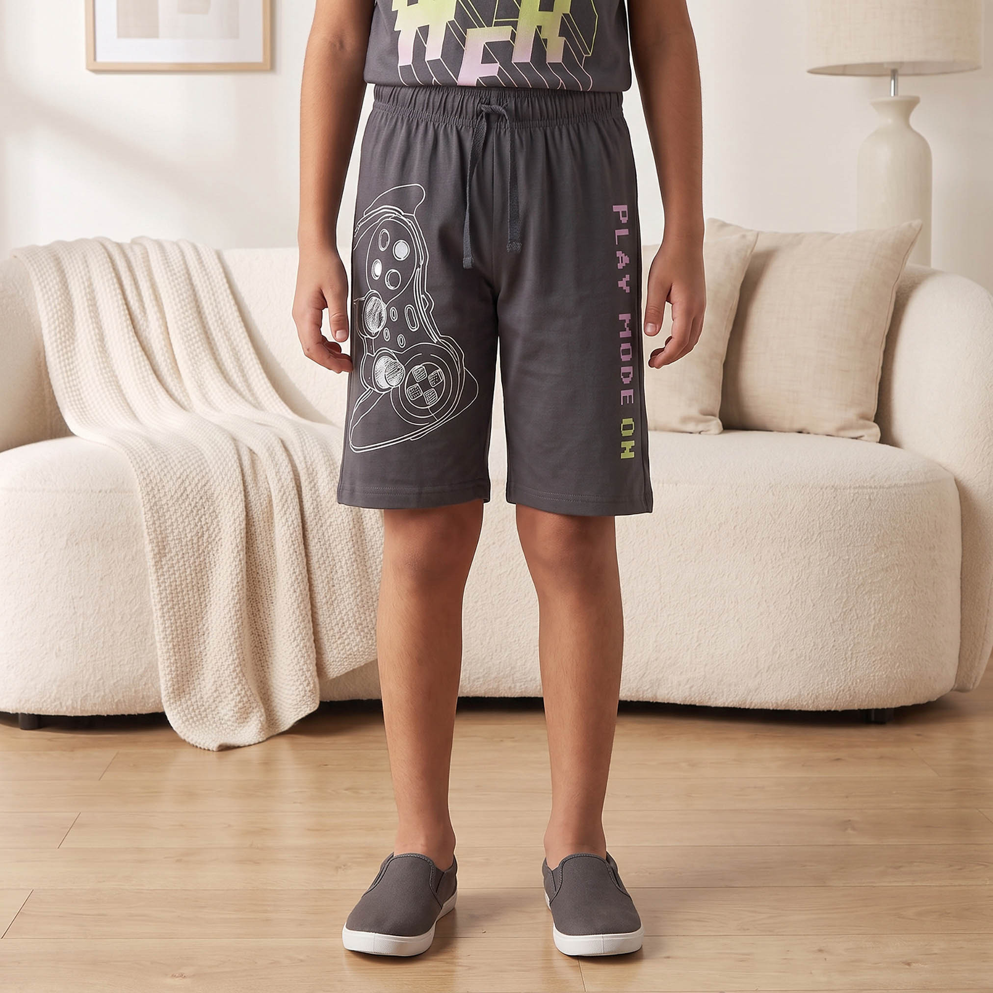 Juniors Cotton Crew Neck Short Sleeves Shorts Set with Gaming Print-boys-clothing-nightwear-image-4