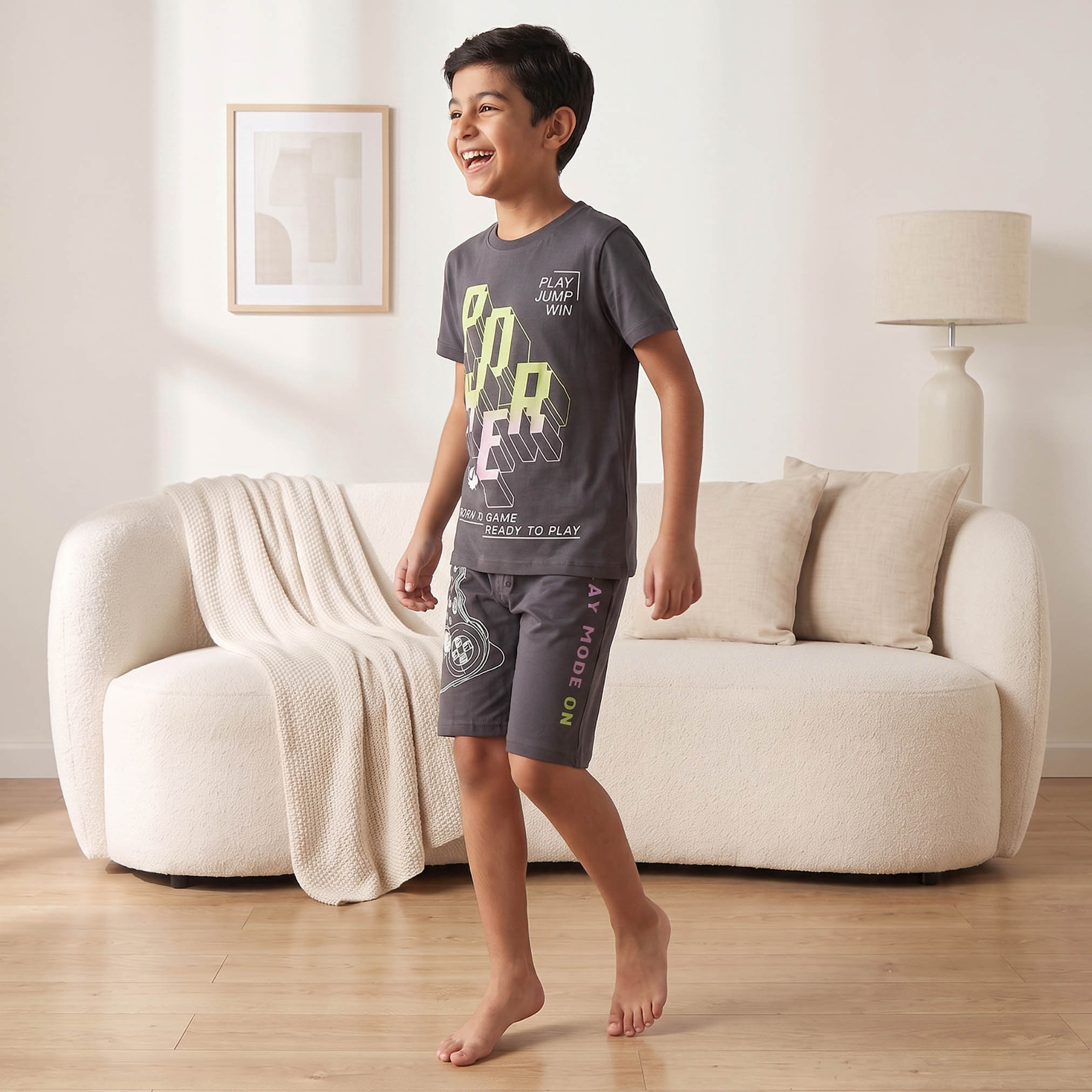 Juniors Cotton Crew Neck Short Sleeves Shorts Set with Gaming Print-boys-clothing-nightwear-image-5