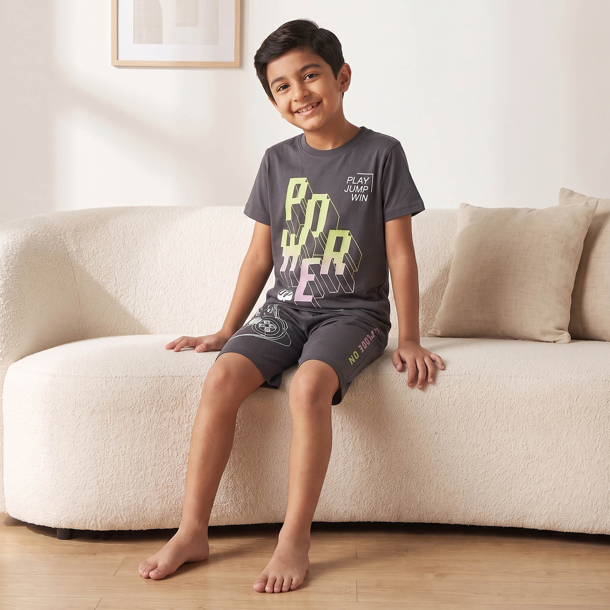 Juniors Cotton Crew Neck Short Sleeves Shorts Set with Gaming Print-boys-clothing-nightwear-image-6