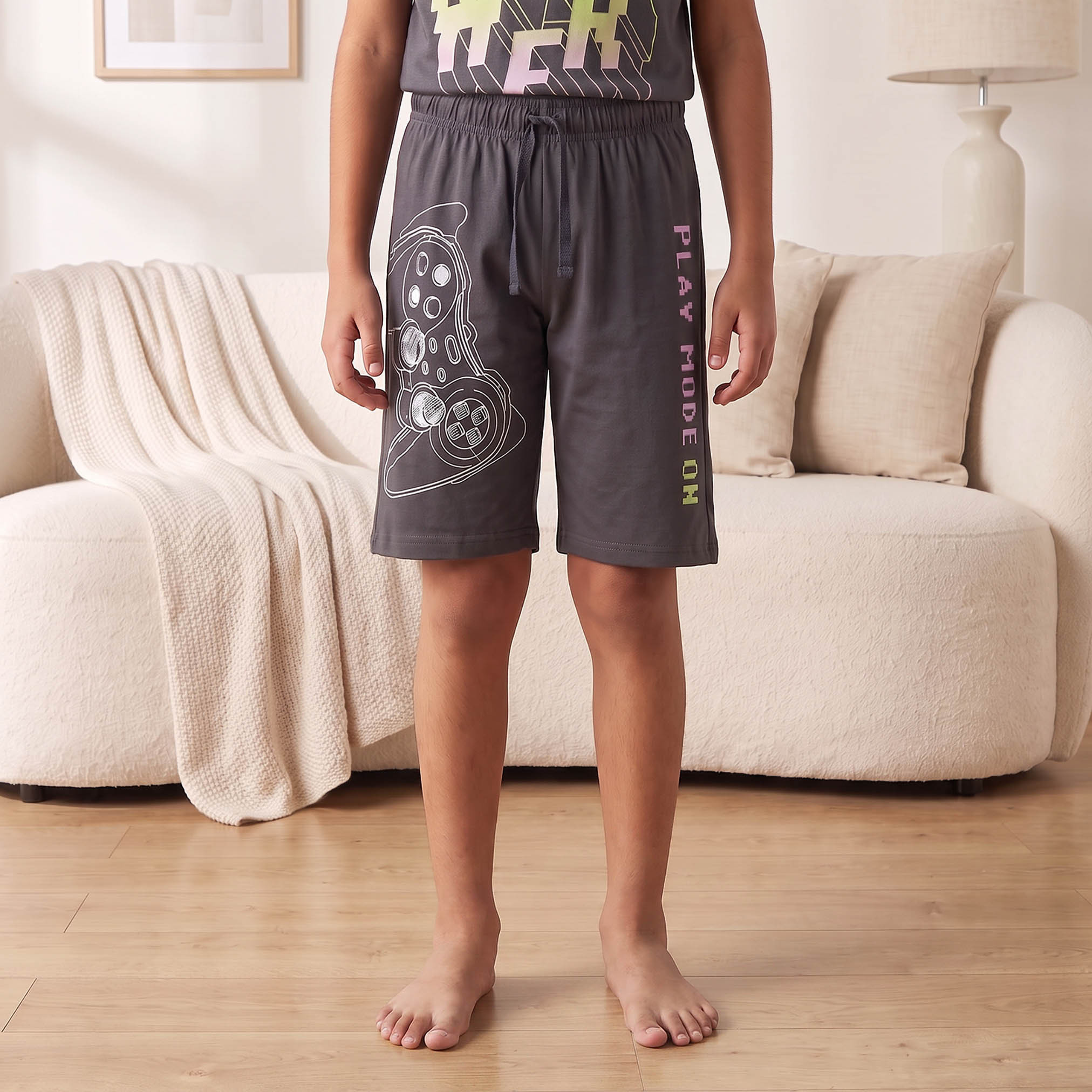 Juniors Cotton Crew Neck Short Sleeves Shorts Set with Gaming Print-boys-clothing-nightwear-image-7