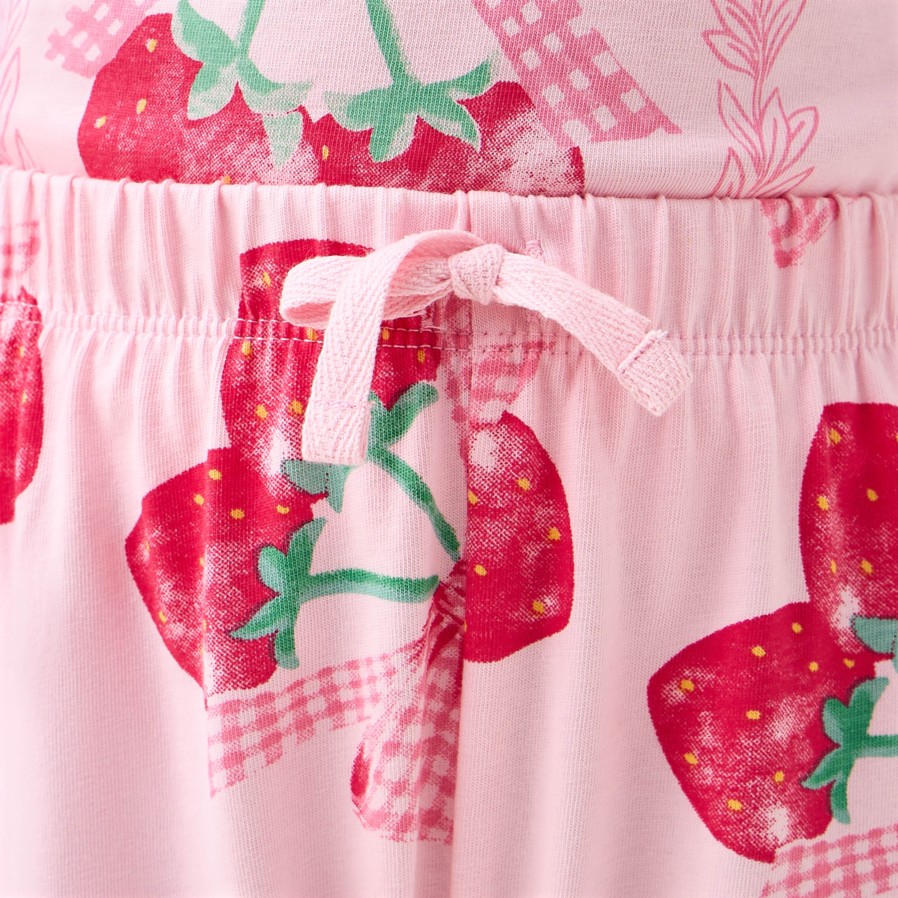 Juniors Cotton Crew Neck Long Sleeves Pyjama Set with Strawberry Print-girls-clothing-nightwear-image-6
