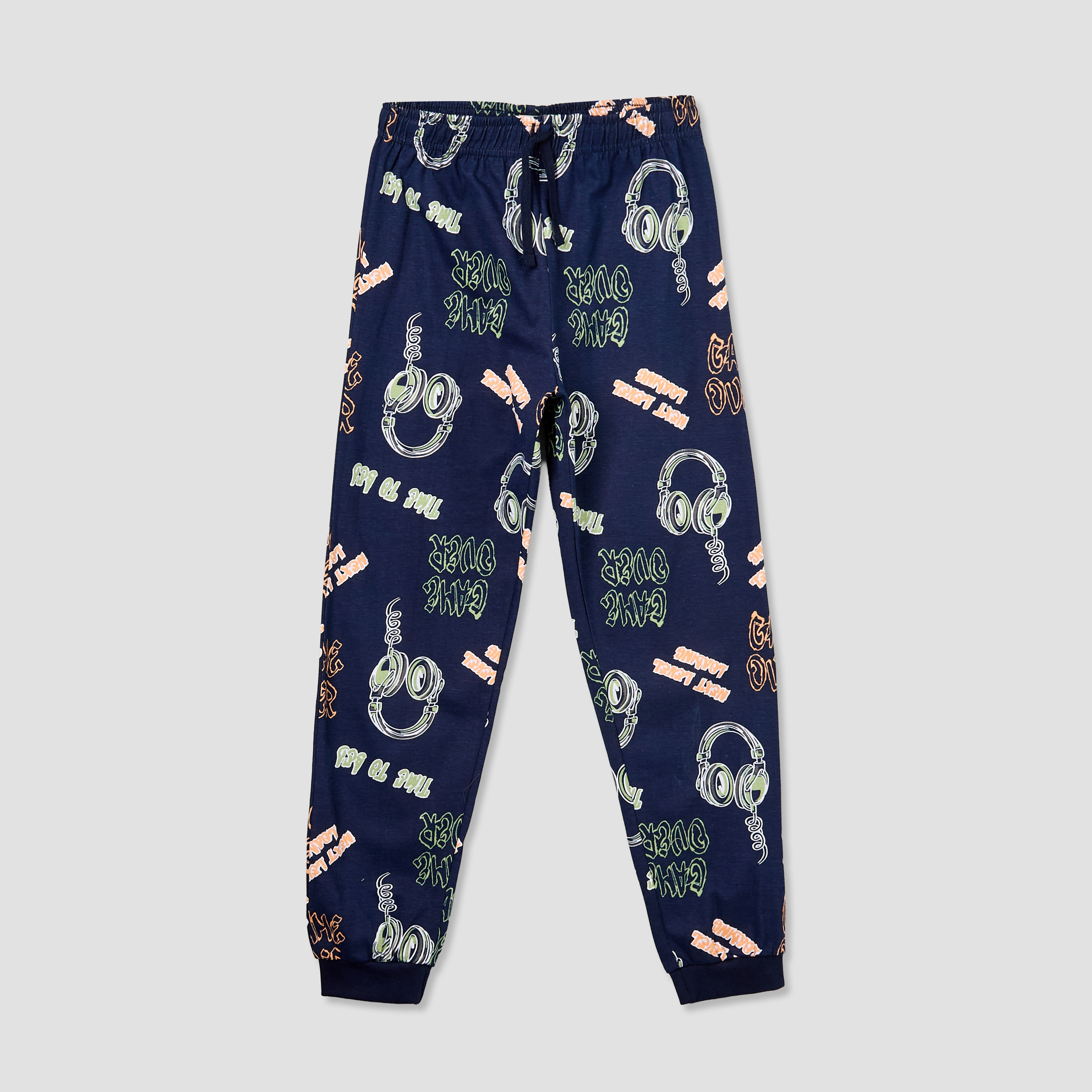 Juniors Cotton Crew Neck Short Sleeves Pyjama Set with Headphones Print-boys-clothing-nightwear-image-3