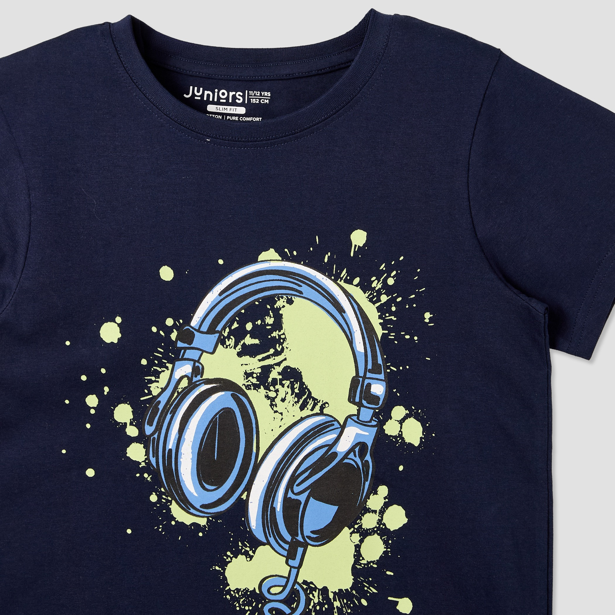 Juniors Cotton Crew Neck Short Sleeves Pyjama Set with Headphones Print-boys-clothing-nightwear-image-4